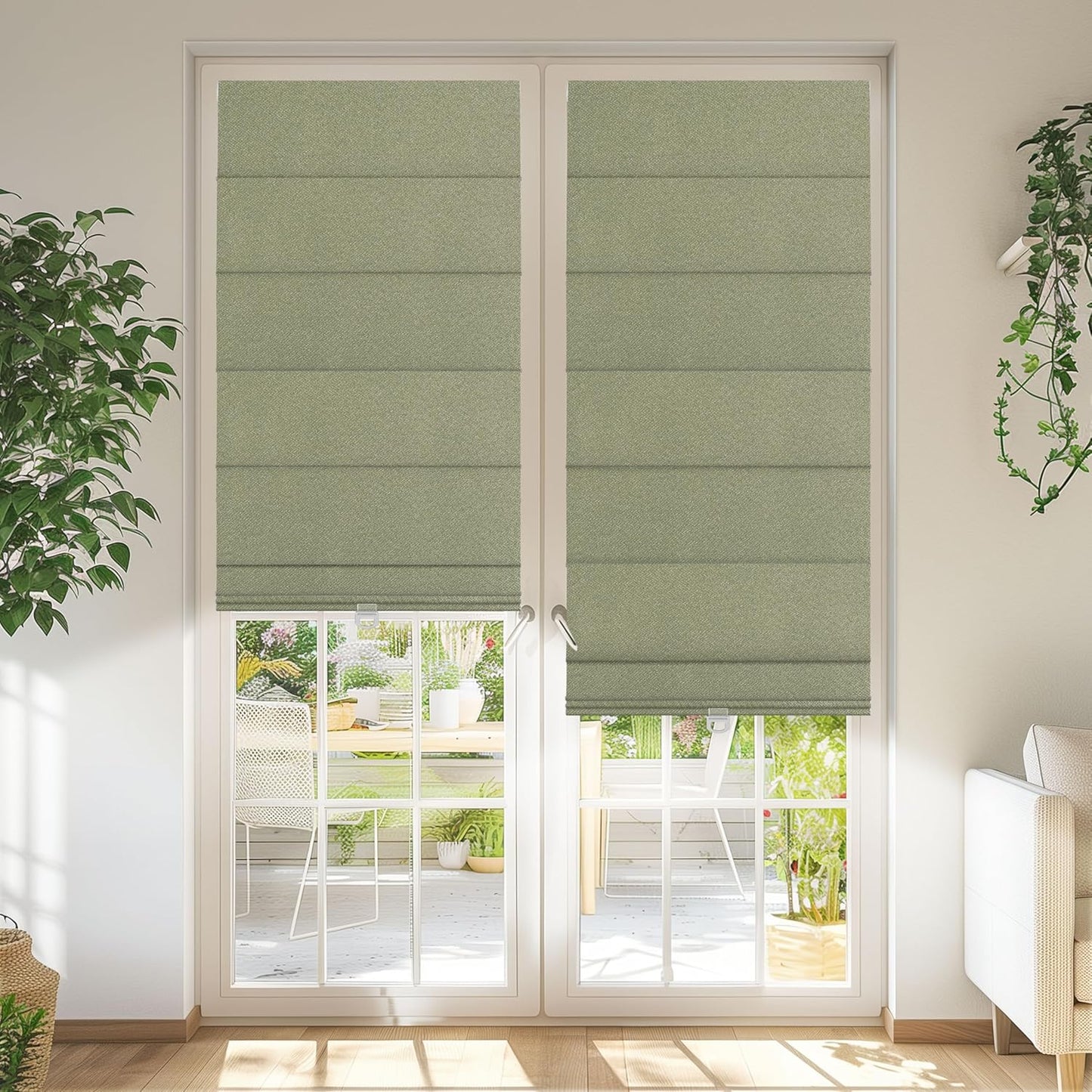 BERISSA Blackout Roman Shades for Windows Cordless,Pull Down Linen Fabric Roman Blinds,Thermal Insulated Window Shades for Door Windows,Bedroom,Office,Easy to Install,Green,Custom Size