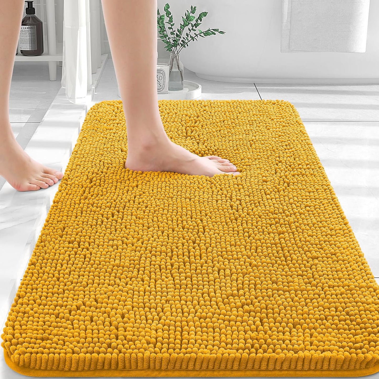 OLANLY Bathroom Rugs 36x24, Extra Soft Absorbent Chenille Bath Rugs, Rubber Backing Quick Dry, Machine Washable Bath Mats for Bathroom Floor, Tub and Shower, Home Decor Accessories, Golden Yellow