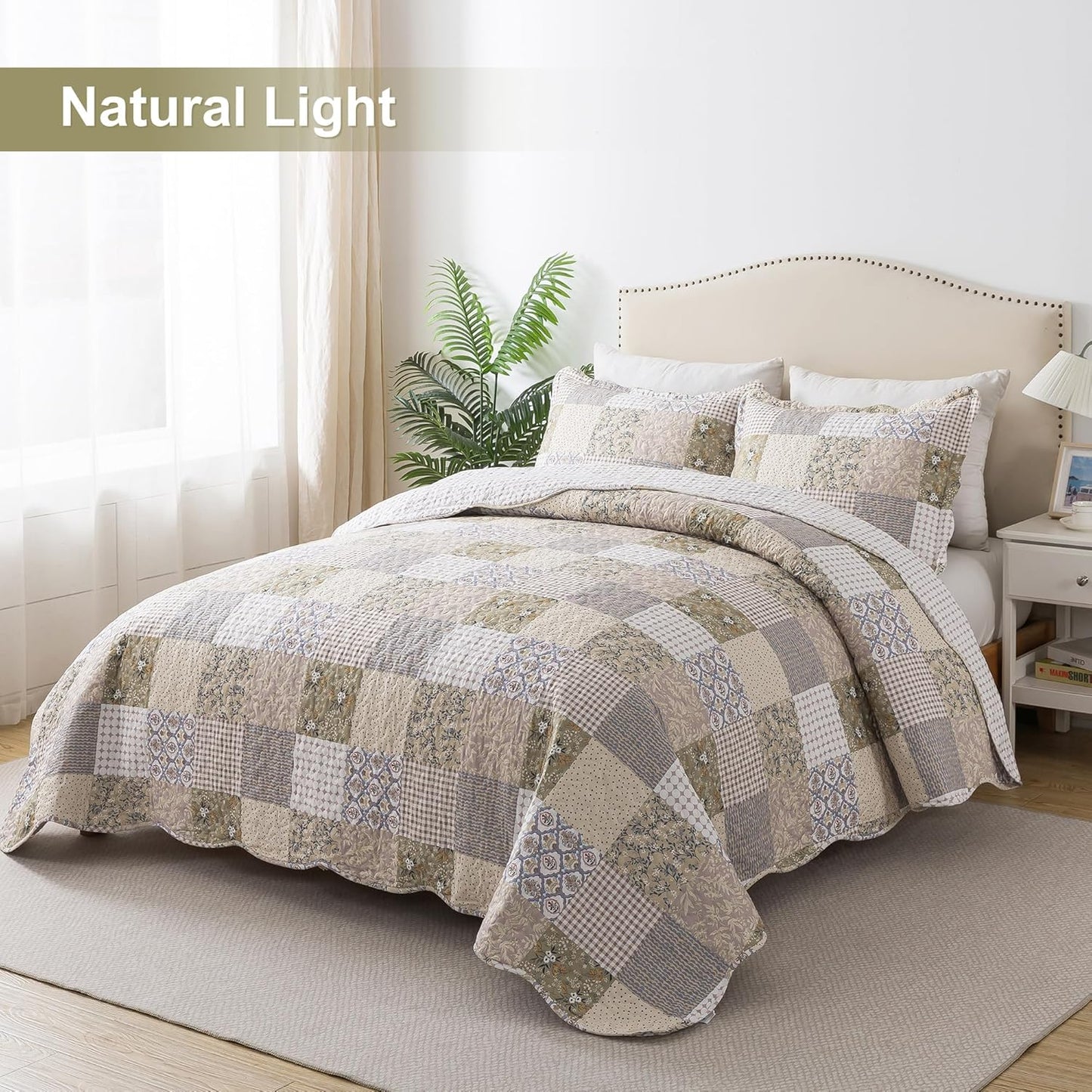 HoneiLife Quilt Set King Size - Lightweight Bedspreads 106x96, Microfiber Quilts 3-Piece, Patchwork Coverlet Rustic Bedding Sets All Season Quilts