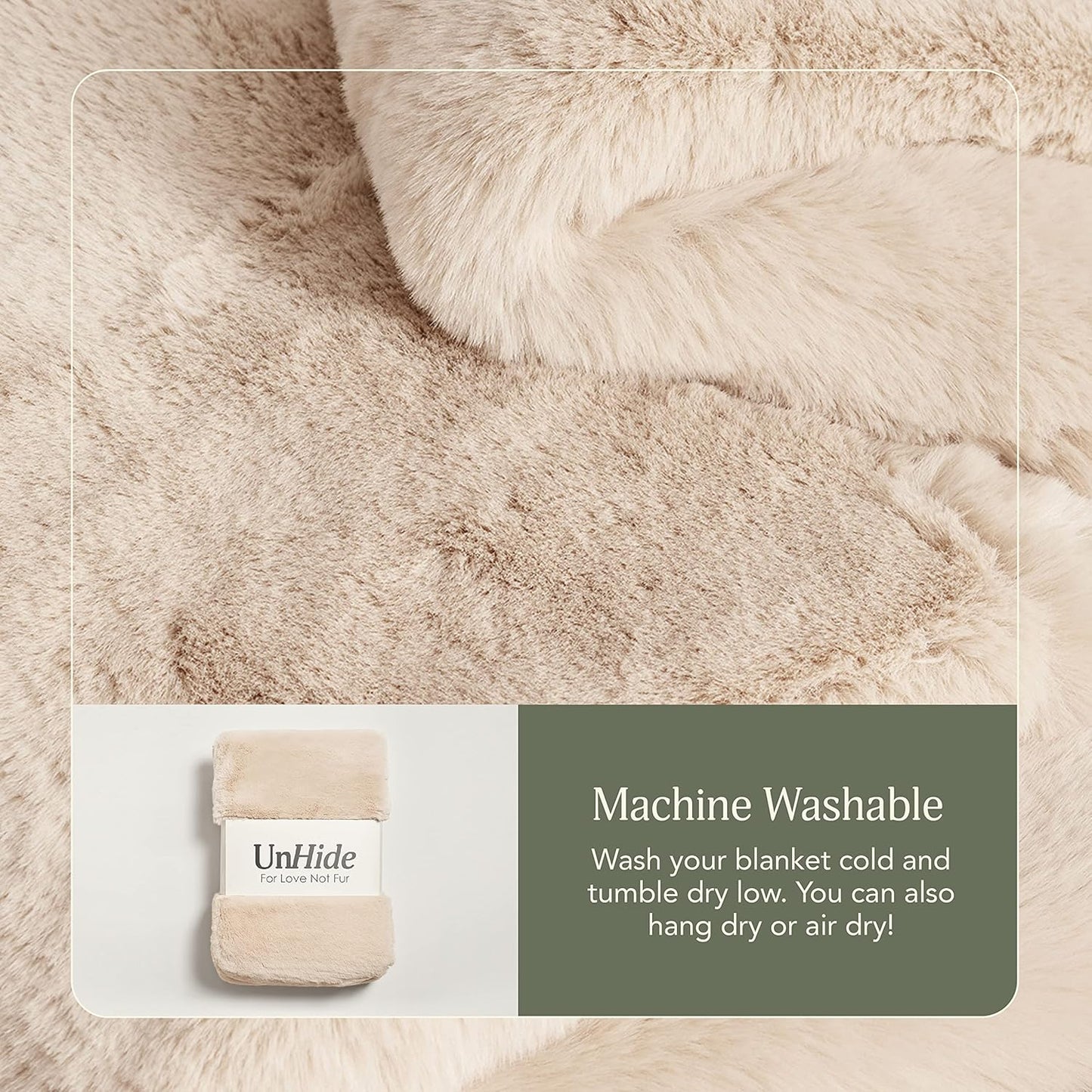 UnHide Marshmallow - Faux Fur Blanket - Heavy Weight, Extra Soft Blanket - Made from Recycled Materials - Machine Washable - Medium (60" x 80") - Beige Bear