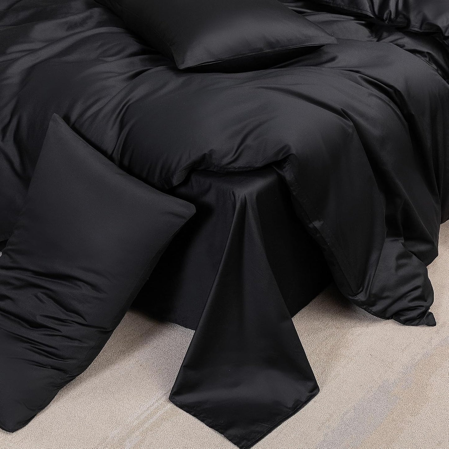 MooMee Duvet Cover Set - 100% Extra Long Staple Cotton 600 Thread Count Natural Luxury Soft Breathable Durable Hotel Quality Bedding for All Seasons, 3 Pieces (Black, Super Queen 90"x98")
