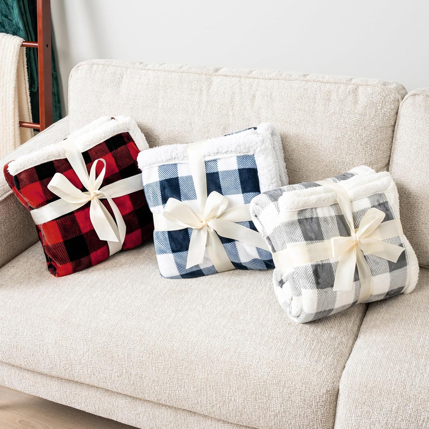 PAVILIA Buffalo Check Sherpa Blanket Throw King,Red Black Checkered Flannel Fleece Blanket,Christmas Plaid Warm Plush Microfiber Blanket for Couch Sofa,90x108 Inches
