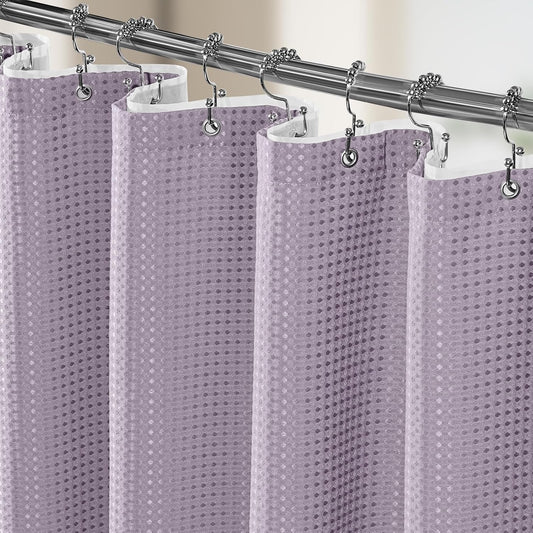 3 in 1 Shower Curtain Set, Waffle Shower Curtain and Liner Set with 12 Double Sided Shower Curtain Hooks, 258GSM Luxury Weighted Cloth Shower Curtains for Bathroom, 72 W x 72 H, Lavender