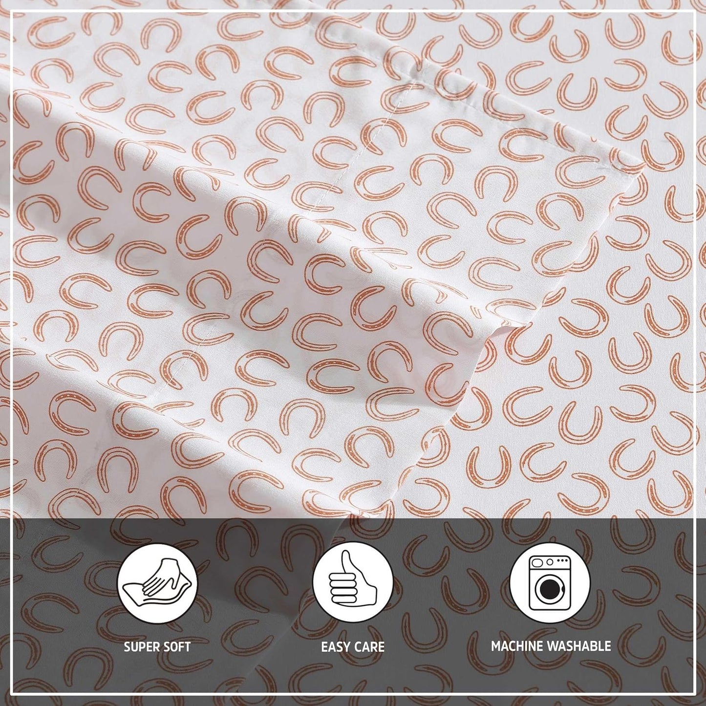 Wrangler - Twin Sheet Set, Super Soft & Cozy Bedding with Matching Sham(s), Casual Luxurious Bedding Set, Yellowstone Inspired, Oeko-Tex Certified (Horseshoe Orange, Twin)