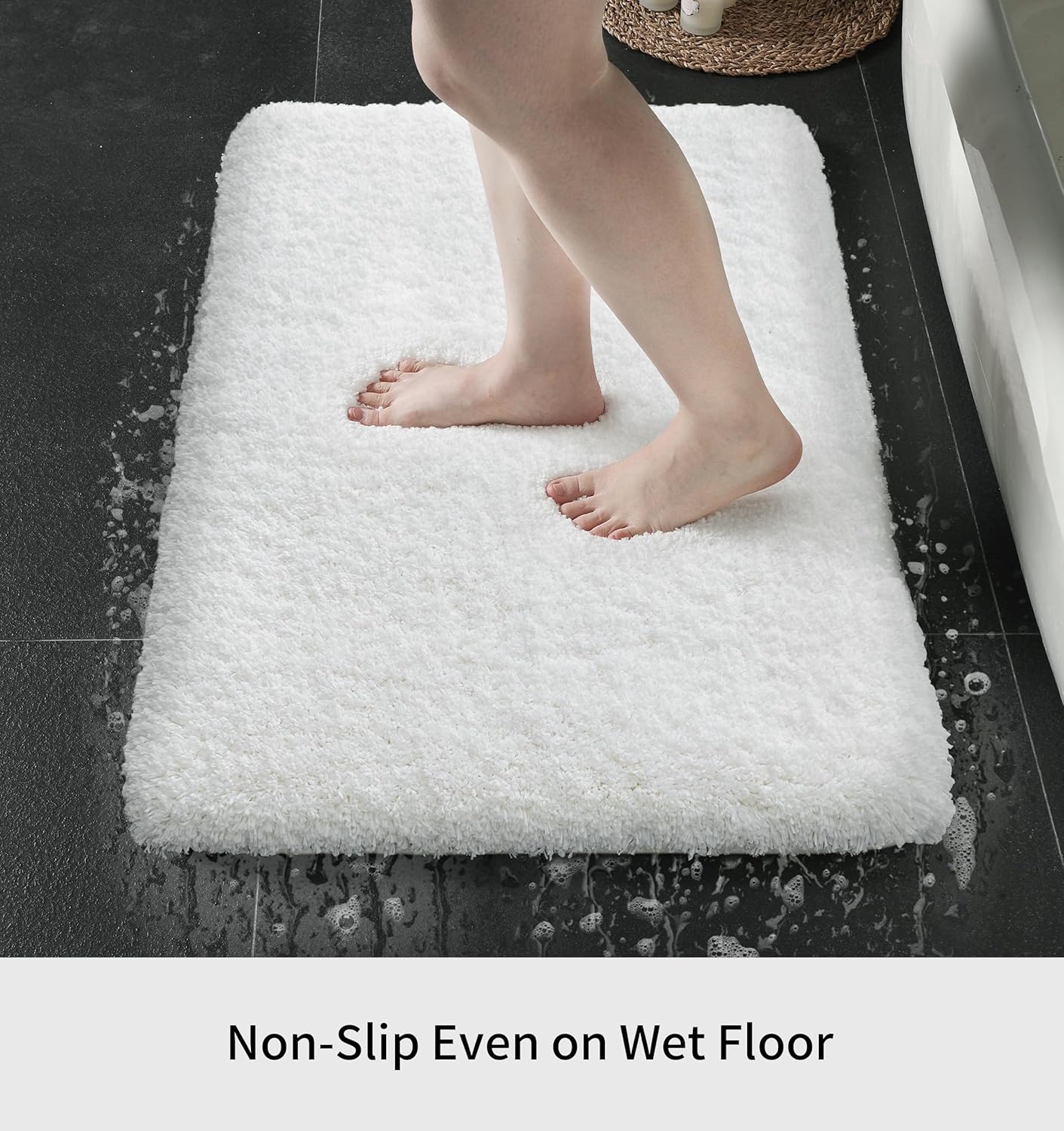 White Bathroom Runner Rug 24x59 Non Slip Fluffy Long Bath Mat for Bathroom Floor Washable Plush Luxury Bath Rug for Tub Absorbent Shower Sink Mat Bedside Rug