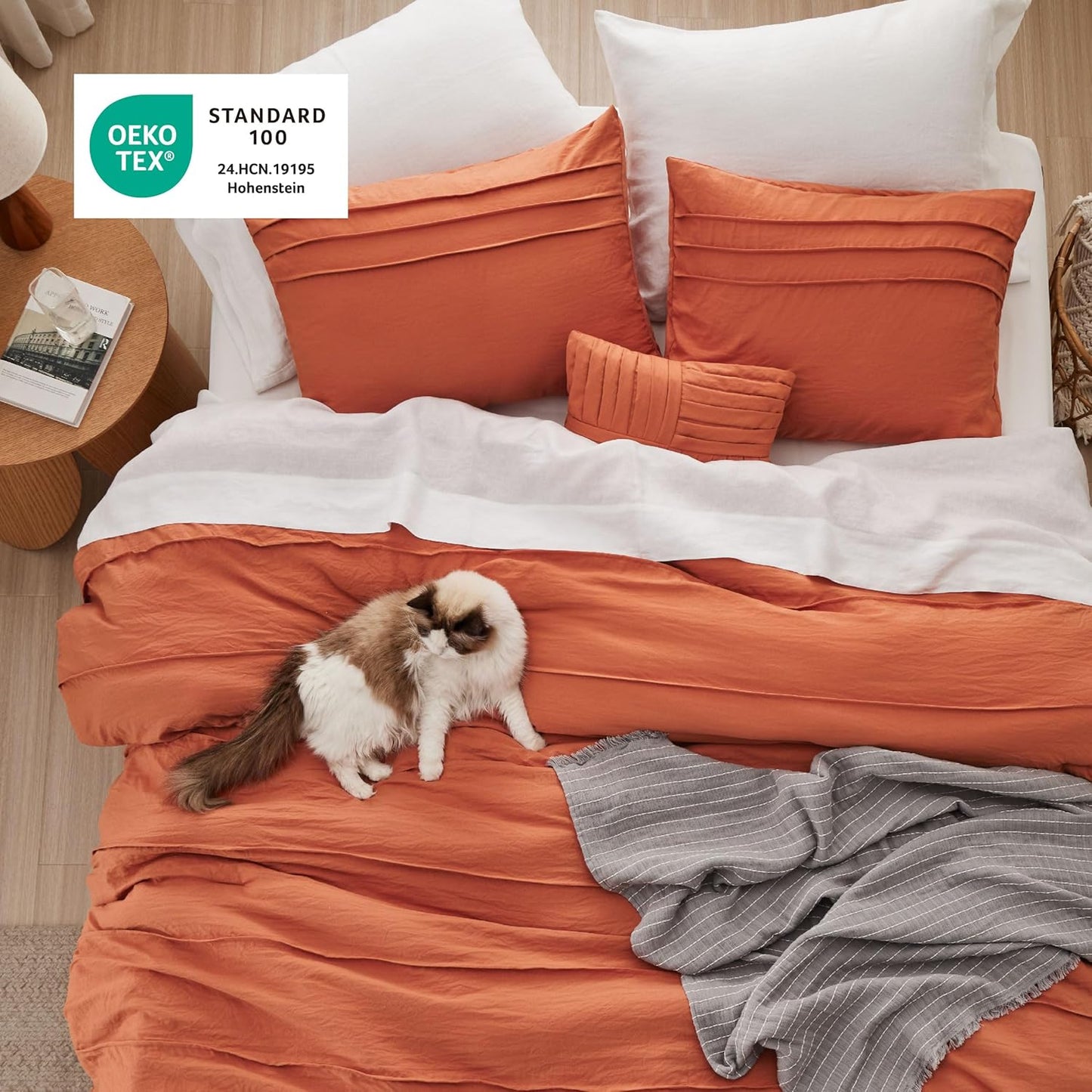 Bedsure California King Comforter Set - 4 Pieces Pinch Pleat Bed Set, Burnt Orange Boho Bedding for All Season, 1 Soft Comforter, 2 Pillowcases, 1 Decorative Pillow