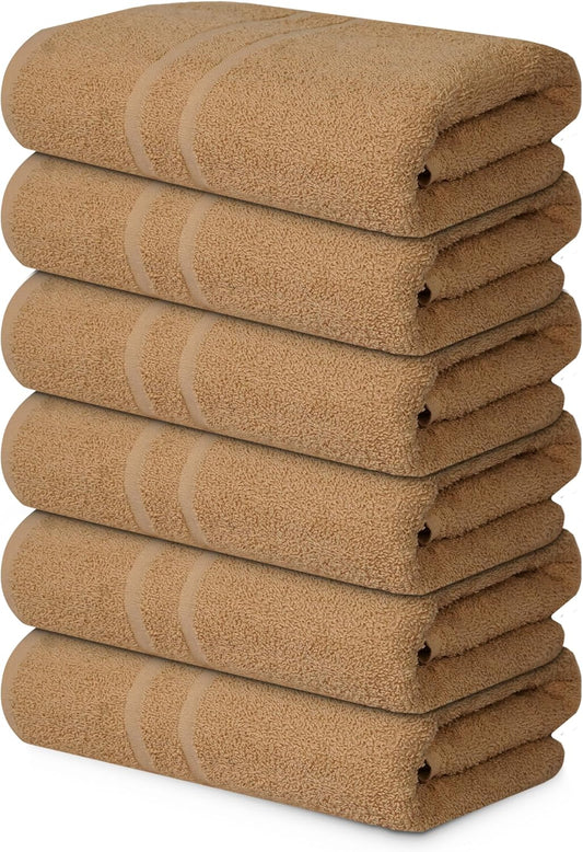 Basic Medium Bath Towels 24x48 Inches – Pack of 6 – Beige Color – Soft and Absorbent Multipurpose Cotton Towels for Bathroom, Spa, Gym, Salon, Hotel, Clinics and Everyday Use