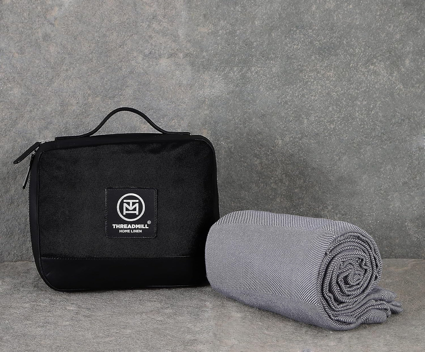 Threadmill Travel Blanket Cotton Viscose derived from Bamboo - Airplane Premium Soft Light Blanket Throw with Black Leather Bag(Grey Color) Compact & Portable Blanket for Travel, Car, Picnic & Camping
