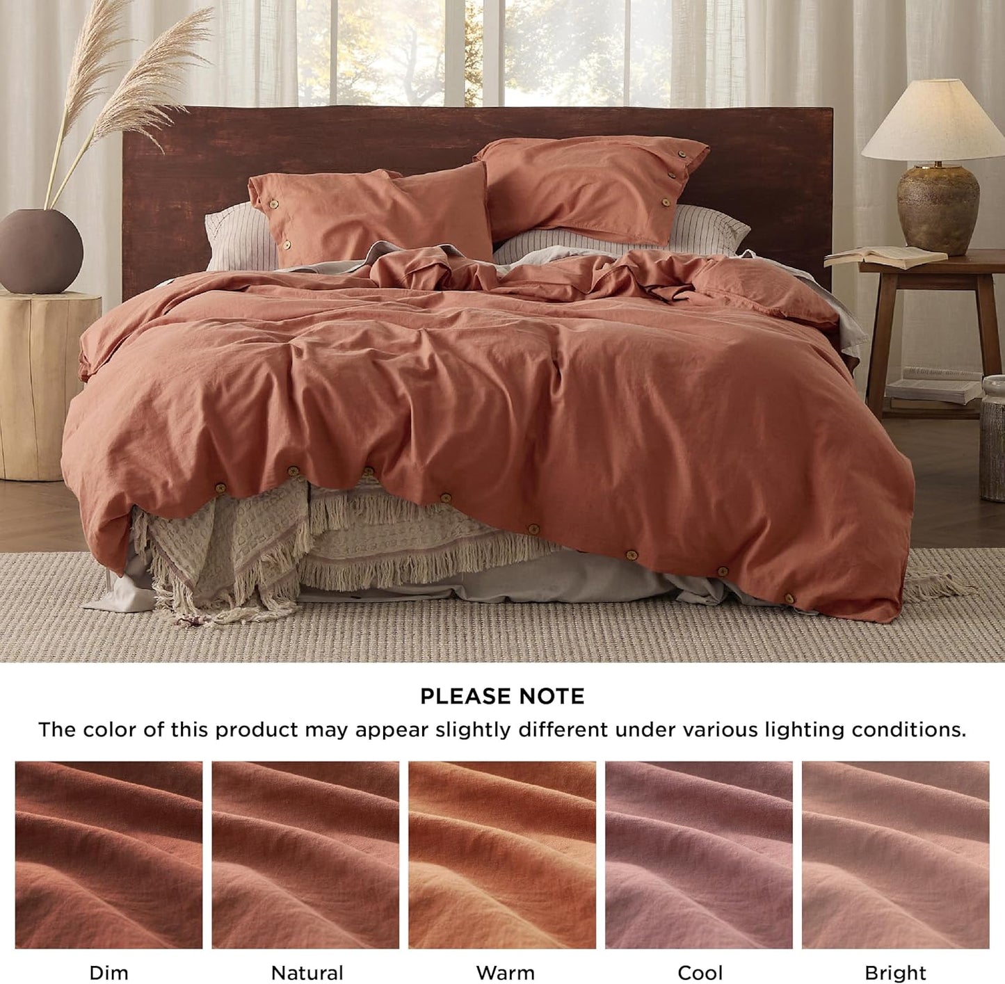 Bedsure Linen Duvet Cover King - Linen Cotton Blend Bedding Set, Soft & Cozy, 3 Pieces, 1 Duvet Cover 104x90 Inches and 2 Pillowcases, Burnt Orange Color Cooling Bedding, Comforter Sold Separately