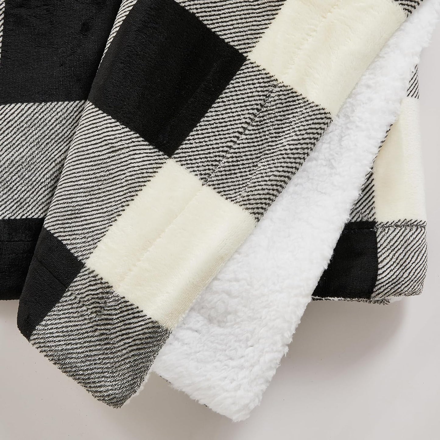 Fleece/Sherpa Throw Blanket - Super Soft Printed Blanket for Couch, Chair, or Bed - Cozy, Luxurious Plush Throw Blanket - Throw 50" x 60", Black/White Buff Check