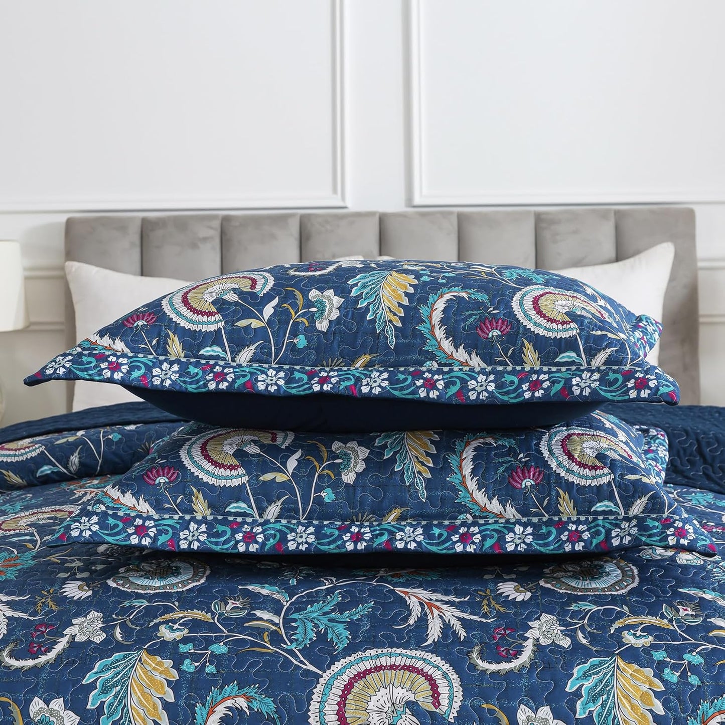 HoneiLife Queen Quilt Bedding Sets - Floral Quilt Bedding Sets 3-Piece 90x96, Microfiber Reversible Bedspreads Patchwork Coverlet Rustic Bedding Set All Season Quilts