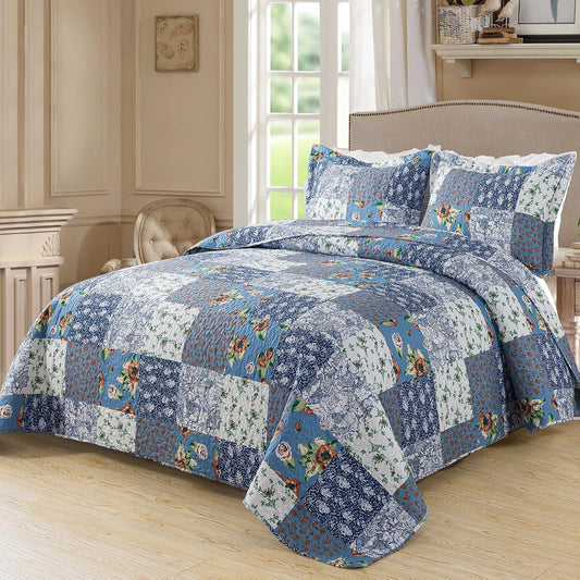 BEDIFANY Boho King Size Quilt Bedding Set - Lightweight Reversible Bedspreads King Size (98 x 106 inch) Coverlet Set with Flower Pattern - Plaid King Quilt Sets for Decorations, 3 Pieces
