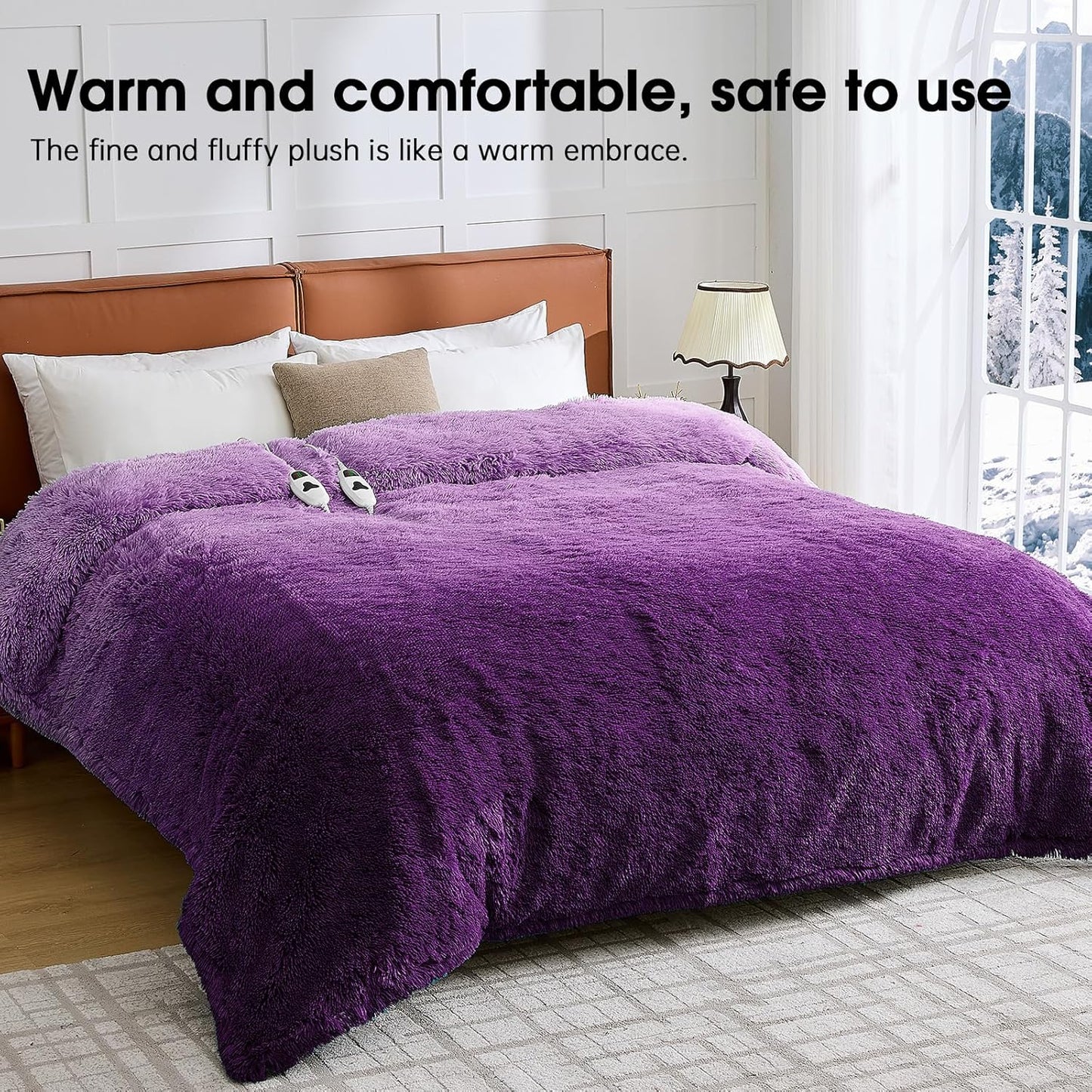 Heated Electric Blanket Queen,Warm Winter Birthday Gifts for Women Her Grandma–Faux Fur with Soft Sherpa,10 Heat Settings,5 Time Settings with Fast Heating, 84x90, Mystic Purple