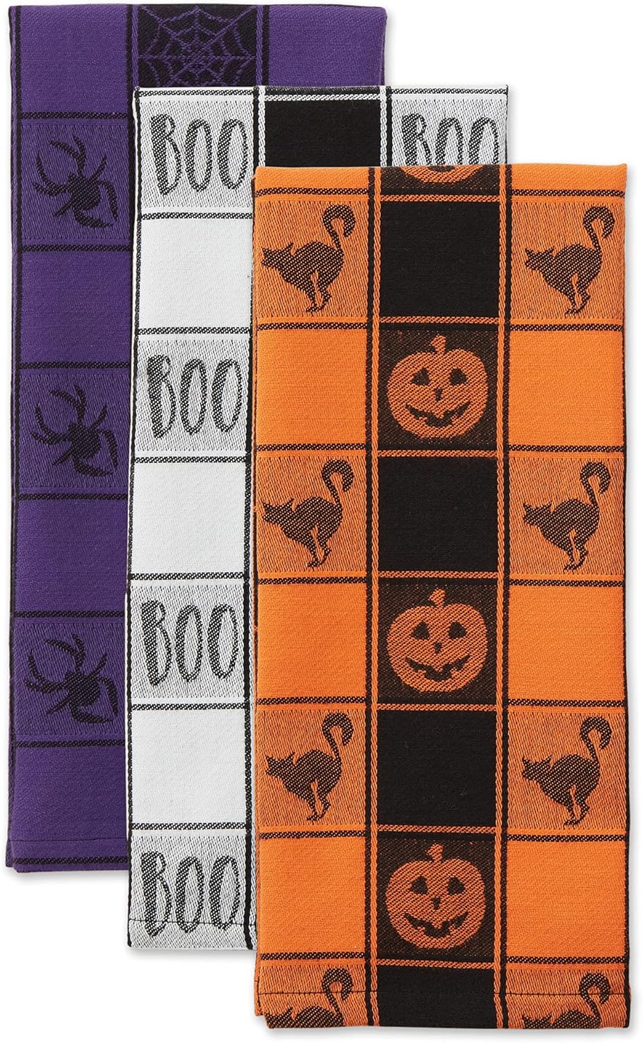 DII Halloween Collection Embellished Dishtowel Set, 18x28, Woven Check 3 Piece