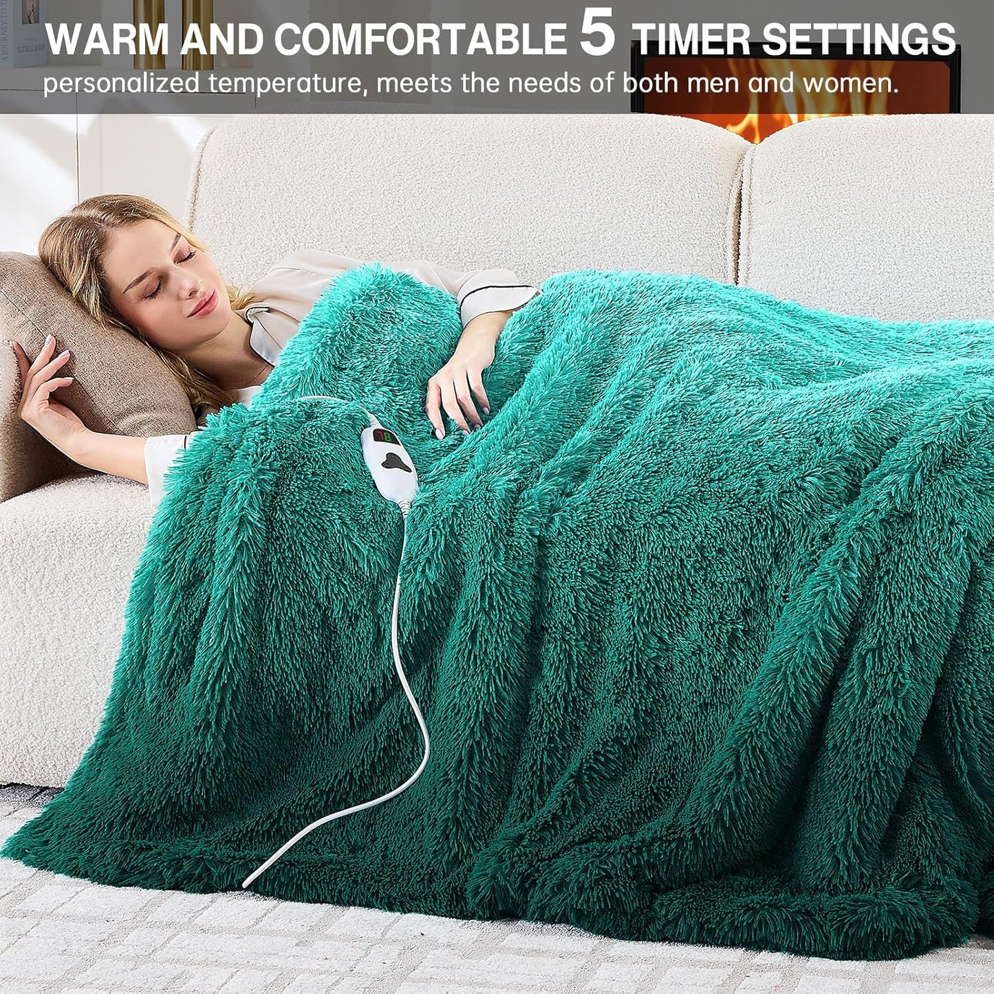 Heated Electric Blanket Twin–Faux Fur with Soft Thick Sherpa,Warm Winter Birthday Gifts for Women Grandma,10 Heat Settings,5 Time Settings with Fast Heating, 62x84, Forest Mist