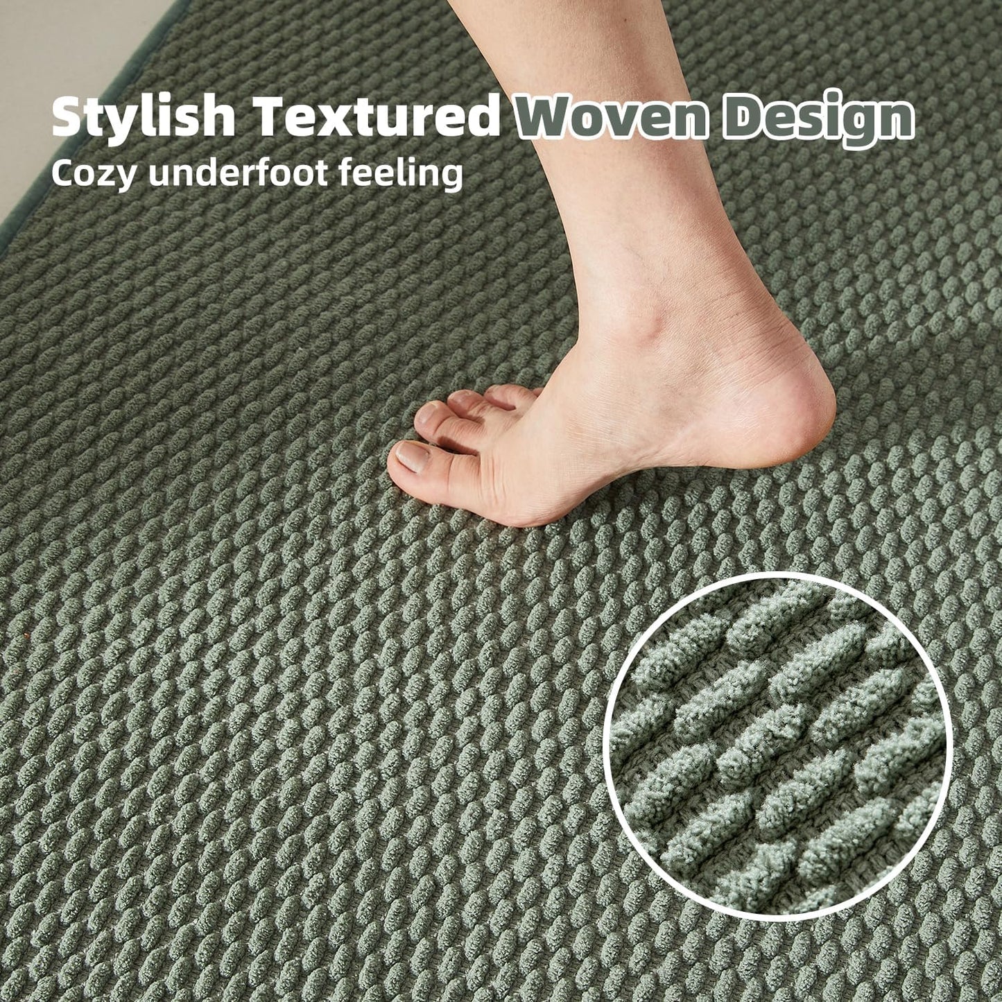 Bathroom Rugs Non Slip Washable, Super Absorbent Thin Bath Mat Quick Dry Low Pile Bathroom Rug, Sage Green 24"x36"