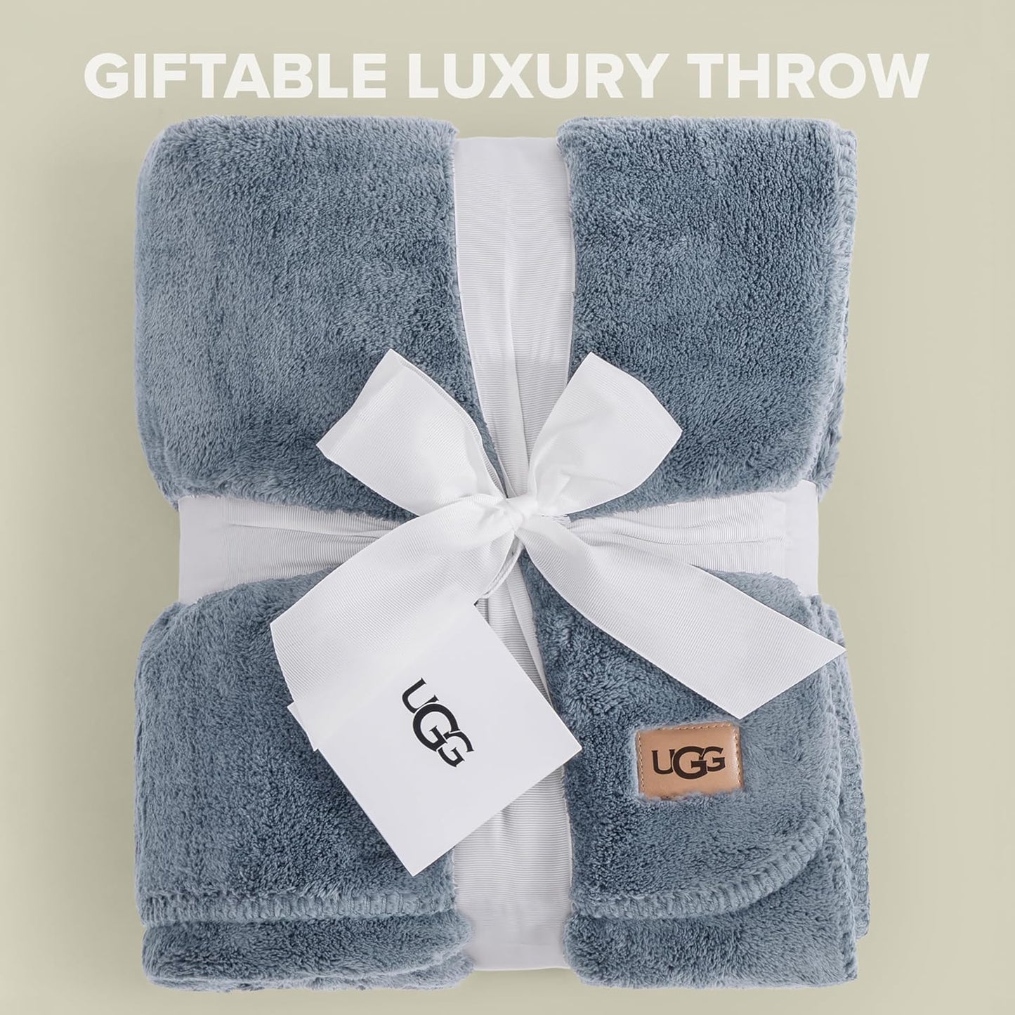 UGG Plush Twin Blanket, Soft Cozy Fleece Blanket for Bed, Luxury Fluffy Oversized Throw for Couch, Washable Hypoallergenic Dorm Essentials, 66" x 90", Denim Blue (Whitecap)