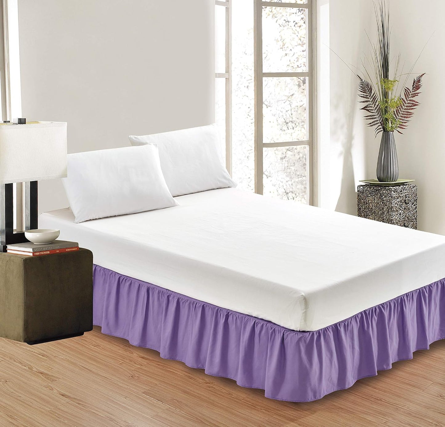 Sheets & Beyond Wrap Around Solid Microfiber Luxury Hotel Quality Fabric Bedroom Gathered Ruffled Bedding Bed Skirt 14 Inch Drop (Twin, Lavender)