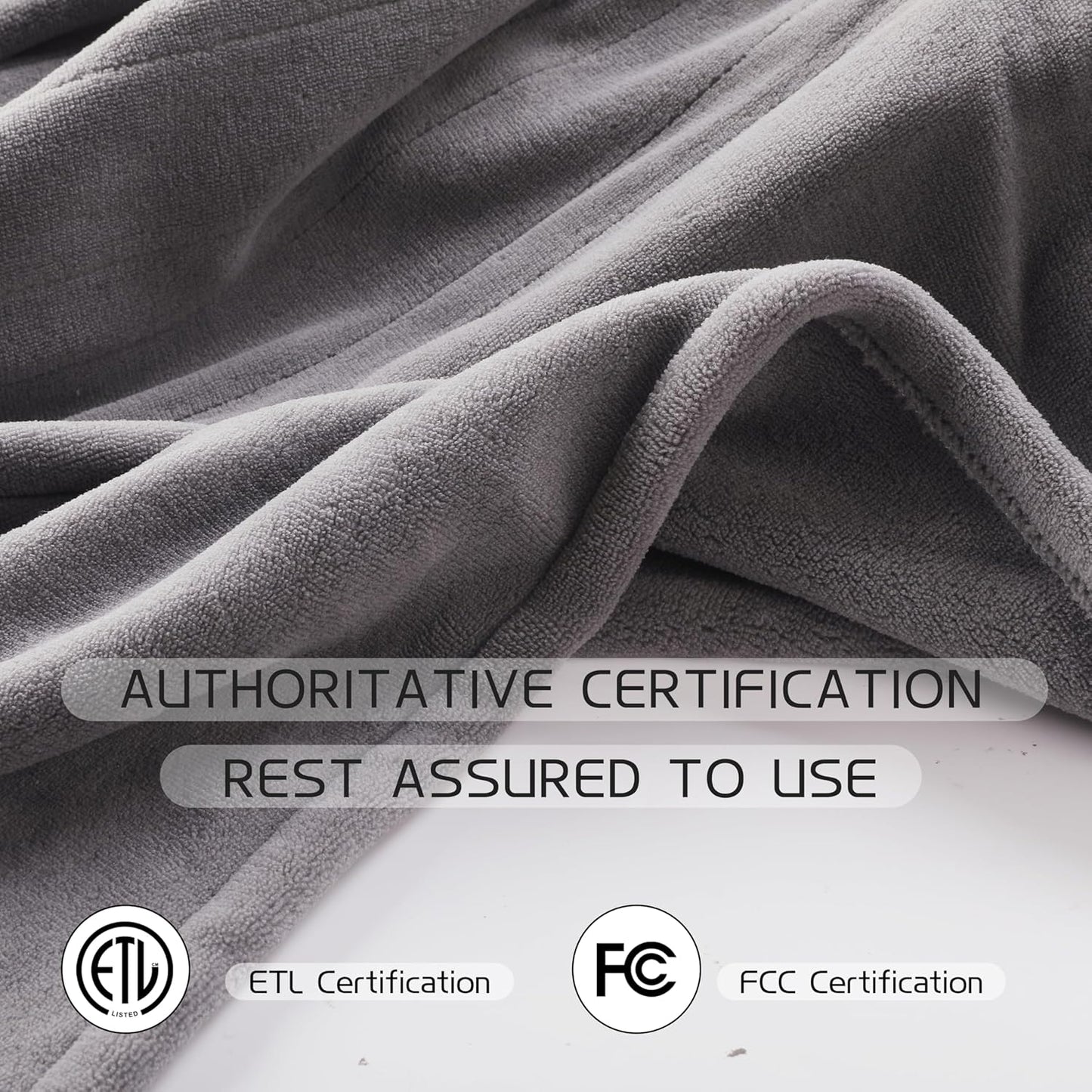 Electric Heated Blanket 90"x100" King Size, Soft Coral Fleece, Dual Controllers with 4 Heating Levels and 10 Hours Auto-Off, Machine Washable, Cozy Plush Fabric for Home, Light Gray