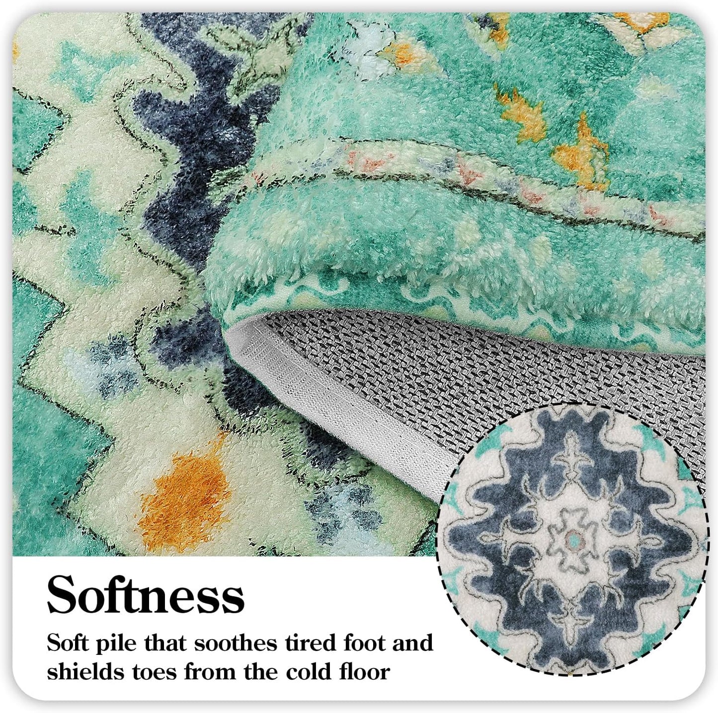 Uphome Boho Vintage Bathroom Runner Rug Green Non-Slip Soft Bedroom Rug Machine Washable Oriental Hallway Rug Traditional Tribal Floral Floor Mats for Kitchen Kids Room Entryway, 24x59 inch