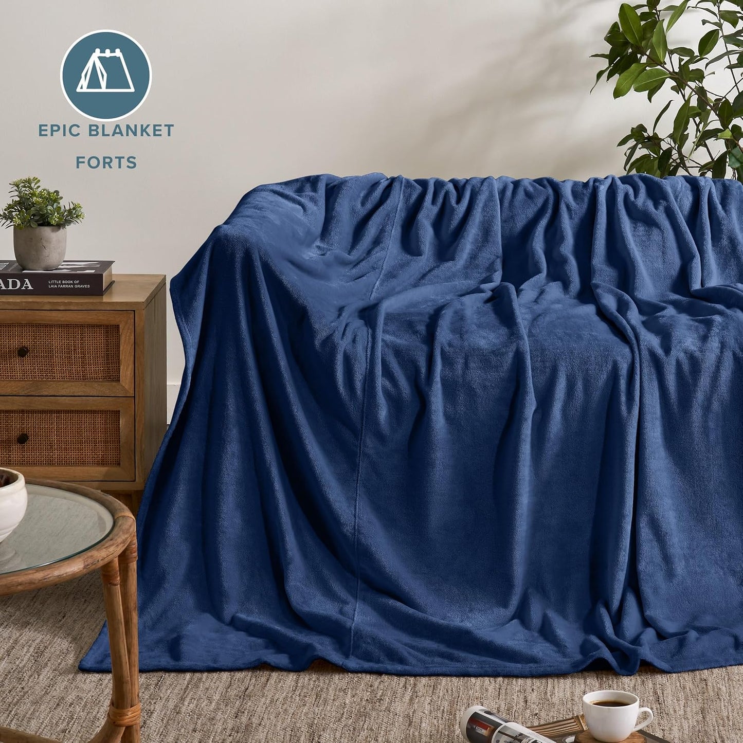 Bare Home Fleece Blanket - Giant Size - Ultra-Soft Lightweight for Bed, Sofa, and Couch - Luxury Microplush - Cozy Warm Blanket (Giant, Dark Blue)