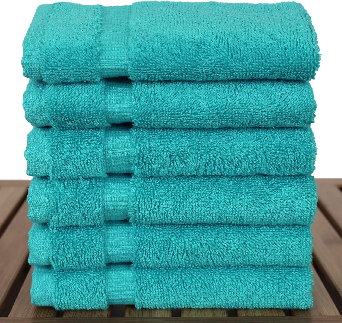 Luxury Hotel & Spa Towel Turkish Cotton Washcloths - Aqua - Dobby Border - Set of 6