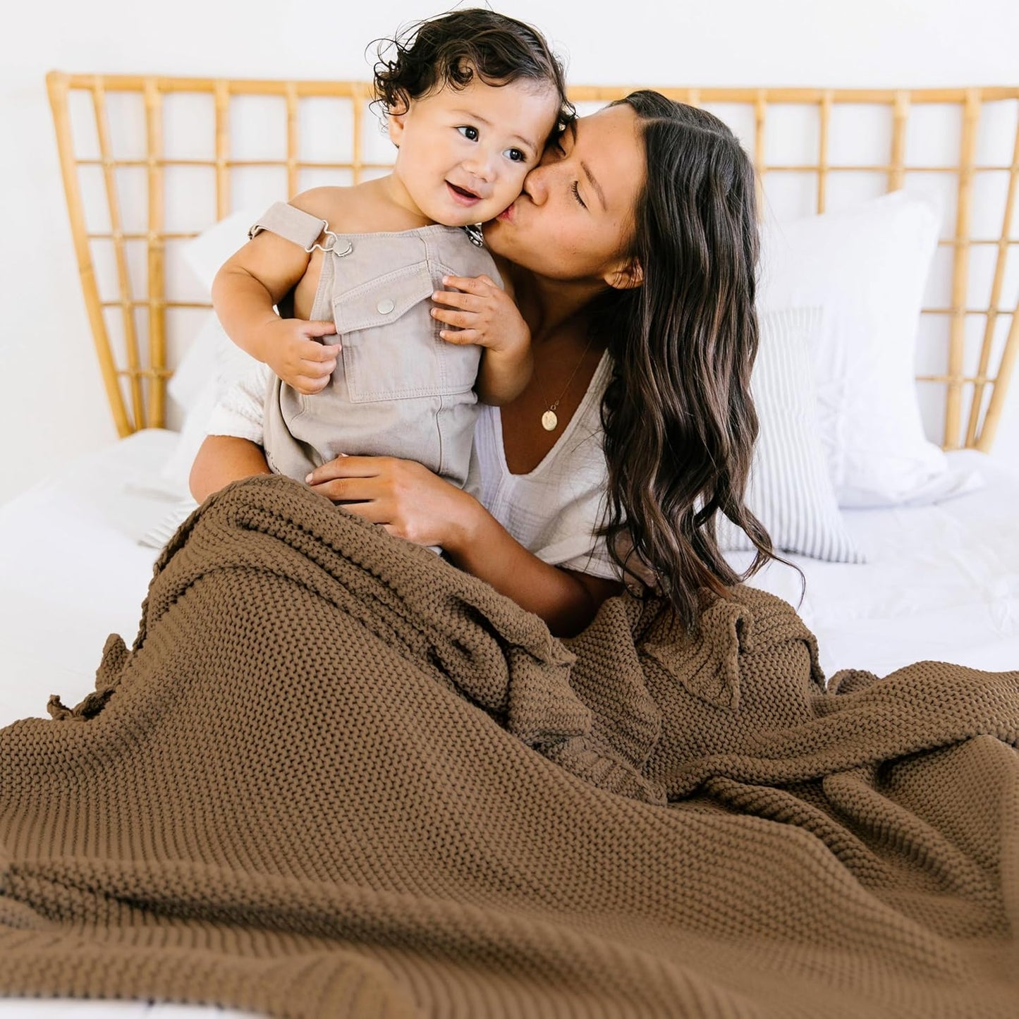 MakeMake Organics Organic Cotton Throw Blanket GOTS Certified Organic Knit Blanket Couch Bed Neutral Fall Colors Soft Cotton Throw Blanket Large (50x60, Brown)