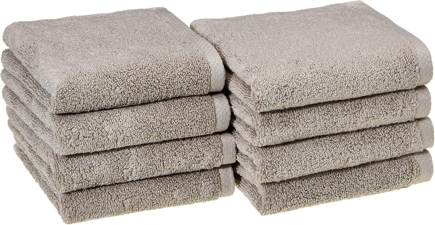 Amazon Basics 100% Cotton Quick-Dry Hand Towel, 8-Pack, Platinum, 28" x 16"