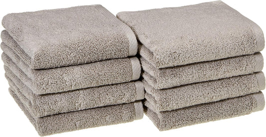 Amazon Basics 100% Cotton Quick-Dry Hand Towel, 8-Pack, Platinum, 28" x 16"