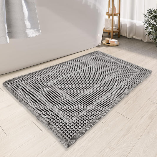 Bath Matts,Upgraded Waffle Super Absorbent Bath Mat,Bathroom Rugs Non Slip Washable, Quick Dry Shower Mats, Ultra Soft Bath Mats for Bath Floor,Grey,24"*36"