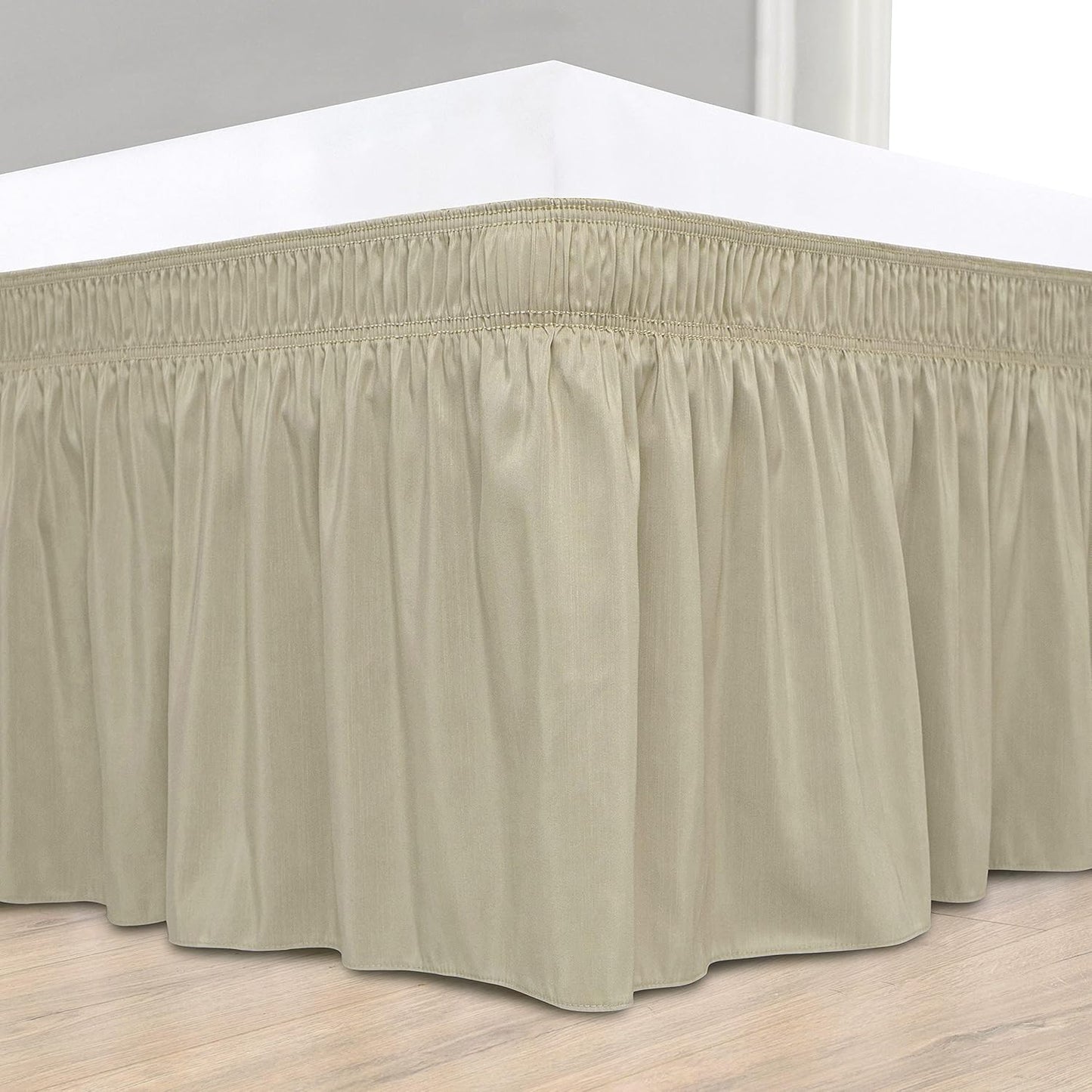 Biscaynebay Wrap Around Bed Skirts for King & Cal King Beds with 21" Drop, Camel Grey Adjustable Elastic Dust Ruffles Easy Fit Wrinkle Resistant Silky Luxurious Fabric Machine Washable