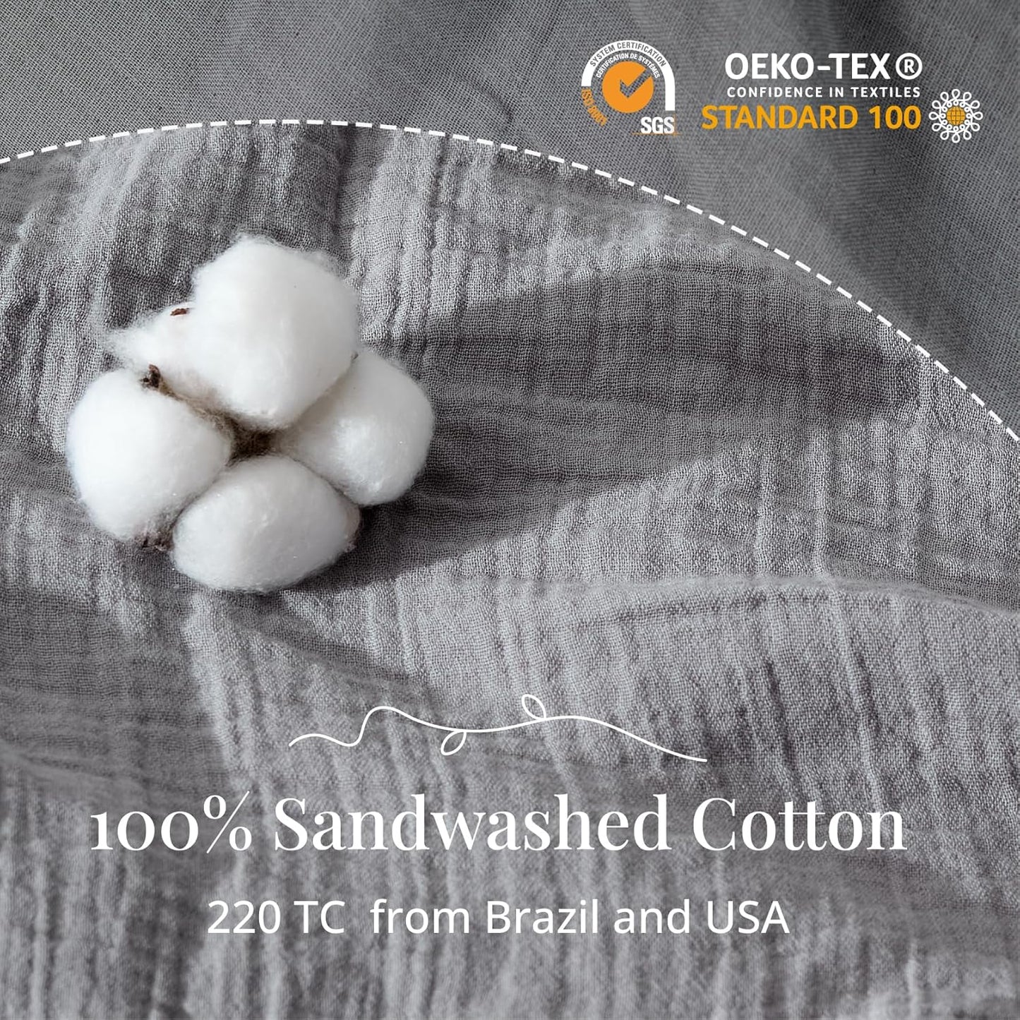Gray Duvet Cover Queen Size, 100% Sandwashed Cotton Soft Queen Duvet Cover Set 3 Pieces with Zipper Clousre & Corner Buttons (Gray, Queen 90 x 90)