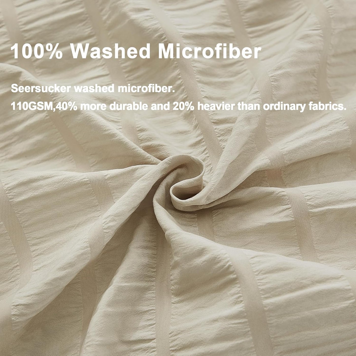 AveLom Beige Seersucker Duvet Cover Set Full Size (80 x 90 inches), 3 Pieces (1 Duvet Cover + 2 Pillow Cases), Ultra Soft Washed Microfiber, Textured Duvet Cover with Zipper Closure, Corner Ties