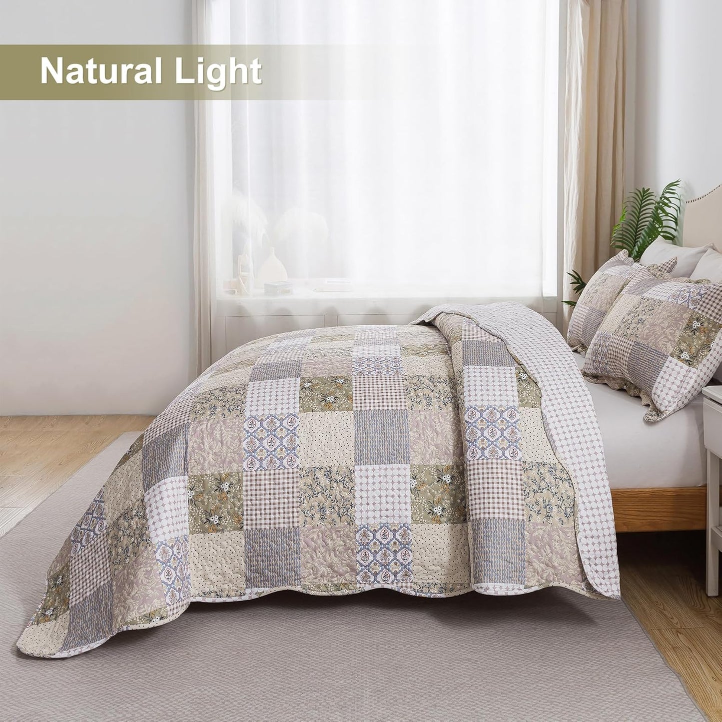 HoneiLife Quilt Set King Size - Lightweight Bedspreads 106x96, Microfiber Quilts 3-Piece, Patchwork Coverlet Rustic Bedding Sets All Season Quilts