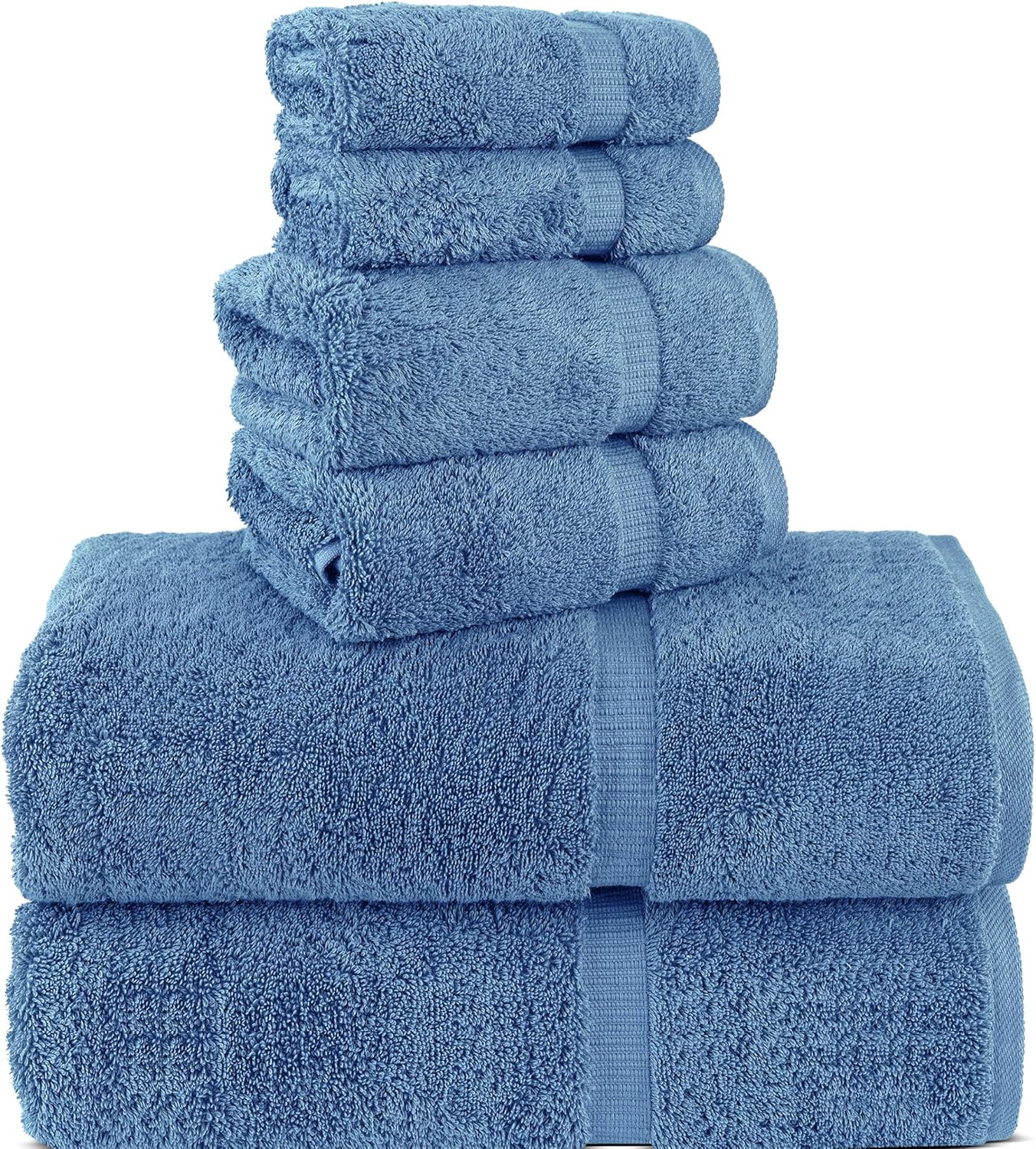 Chakir Turkish Linens 100% Cotton Premium Turkish Towels for Bathroom, 2 Large Bath Towels, 2 Hand Towels, 2 Washcloths (6-Piece Towel Set, Wedgewood)