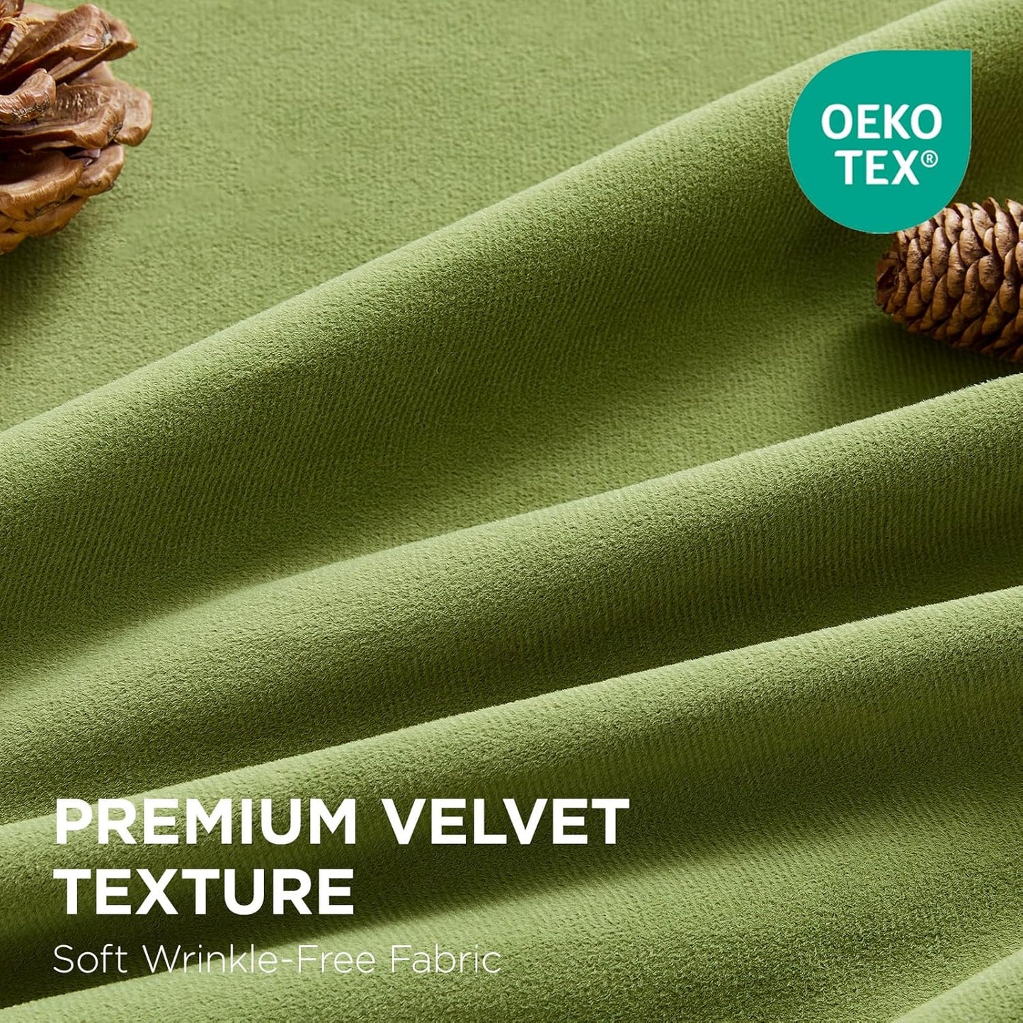 Joydeco Moss Green 100% Blackout Curtains 108 Inch 2 Panels, Luxury Thermal Green Velvet Curtains for Bedroom Living Room, Soundproof Blackout Window Drapes, Rod Pocket & Back Tab (52W x 108L)
