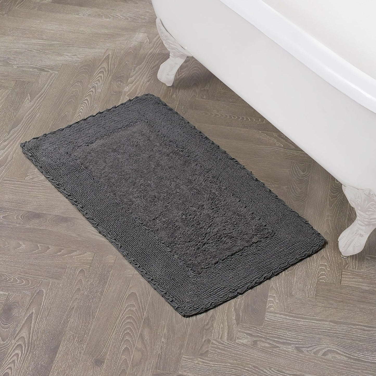 Laura Ashley Ruffle Border 100% Cotton Bath Rug, Dark Grey, 20"x 34"
