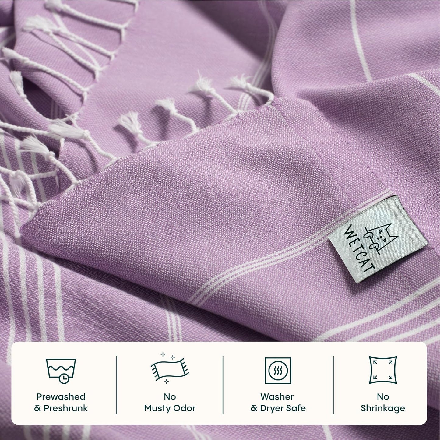WETCAT Turkish Beach Towel Oversized (38"x71") 100% Turkish Cotton, Made in Turkey - Sand Free, Extra Large, Ultra Soft, Quick Drying, Compact & Lightweight for Travel - Lilac