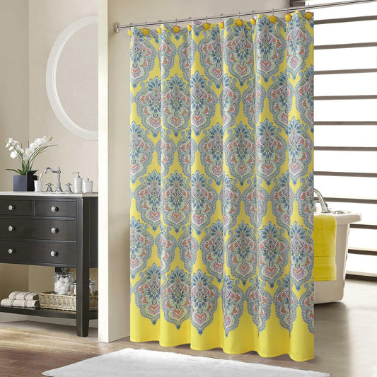 Extra Long Shower Curtain 90 Inches, Water Repellent Fabric with Vibrant Brazilian Medallion Print, 12 Metal Grommets & Weighted Hem, 72x90 Inches