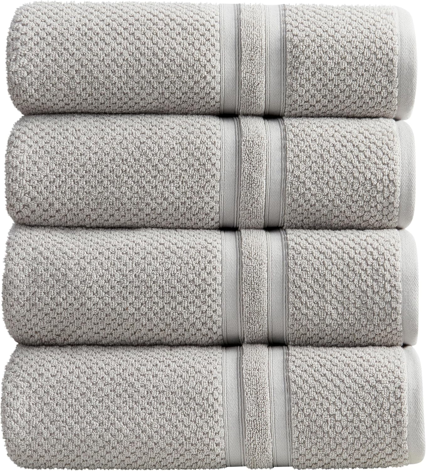 Springtree Home Grey Bath Towels Set of 4 | Popcorn Textured | 100% Combed Cotton | Absorbent Quick-Dry Gray Towels for Bathroom | Oeko-TEX® Standard 100 Cotton | Poli Collection - High Rise Grey