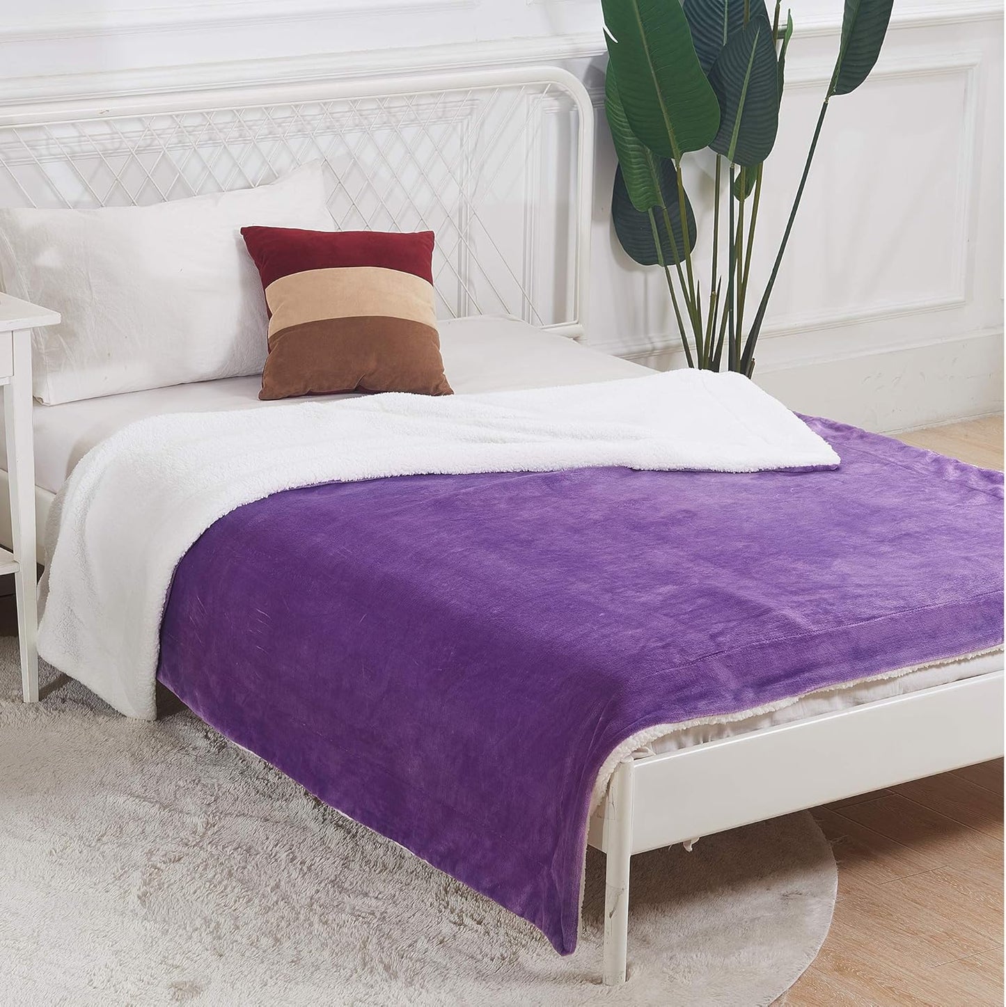 SOCHOW Sherpa Fleece Throw Blanket, Double-Sided Super Soft Luxurious Plush Blanket King Size, Purple 90inch X108''