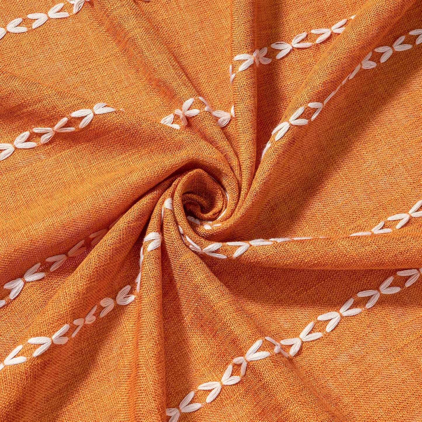 MitoVilla Boho Extra Long Shower Curtain 72 x 84, Orange 84 inch XL Polyester Linen Tassel Fabric Shower Curtain Set with Hooks for Vintage Country Farmhouse Bathroom Decor, Thick & Wrinkle Resistant