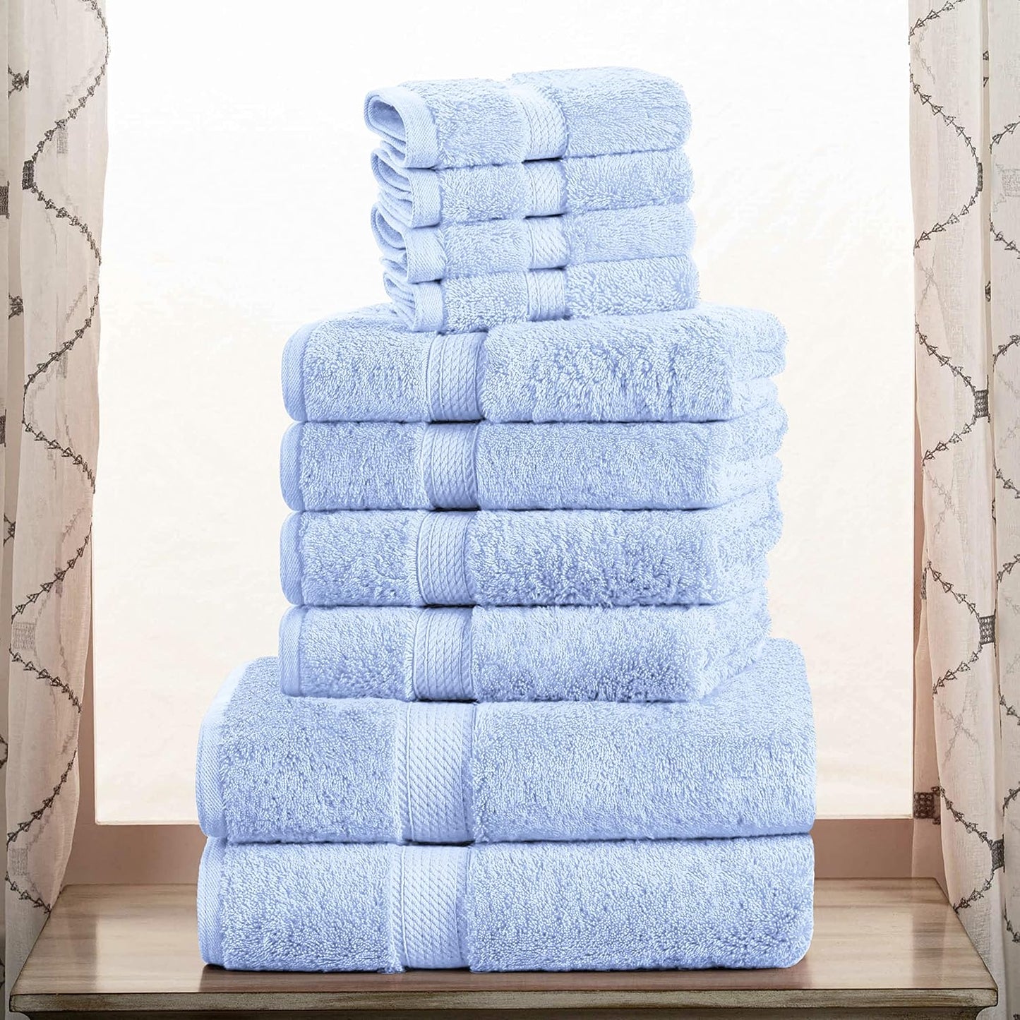 Superior Egyptian Cotton Pile 10 Piece Towel Set, Includes 2 Bath, 4 Hand, 4 Face Towels/Washcloths, Ultra Soft Luxury Towels, Thick Plush Essentials, Guest Bath, Spa, Hotel Bathroom, Light Blue
