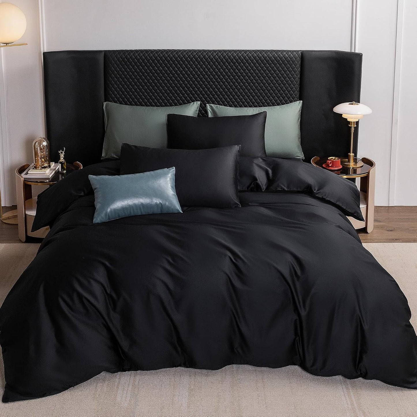 MooMee Duvet Cover Set - 100% Extra Long Staple Cotton 600 Thread Count Natural Luxury Soft Breathable Durable Hotel Quality Bedding for All Seasons, 3 Pieces (Black, Super Queen 90"x98")