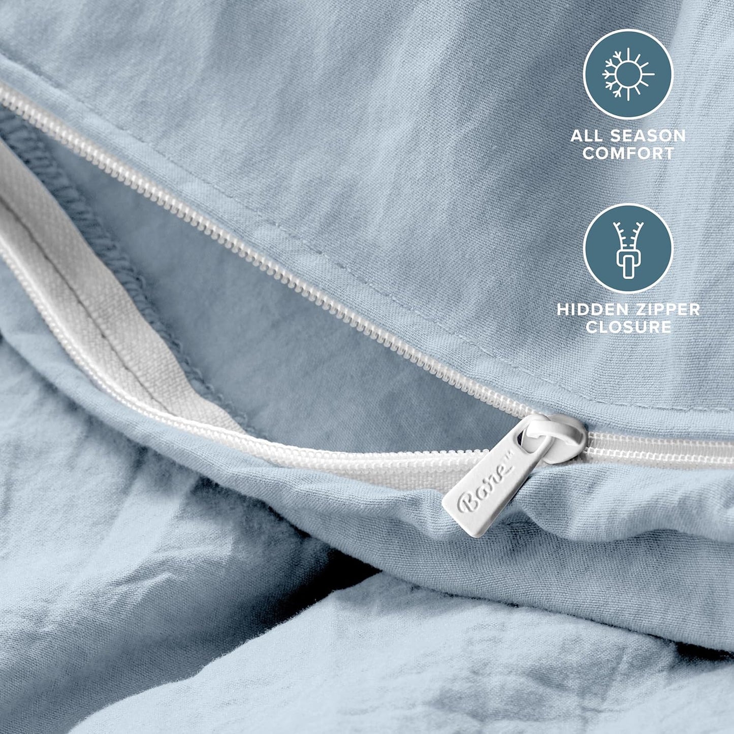 Bare Home Microfiber Duvet Cover Set - Ultra Soft Washed Microfiber - Queen Size - Linen-Like Look - Easy Care - Breathable Fabric - Our Softest Duvet Cover Set (Queen, Dusty Blue)