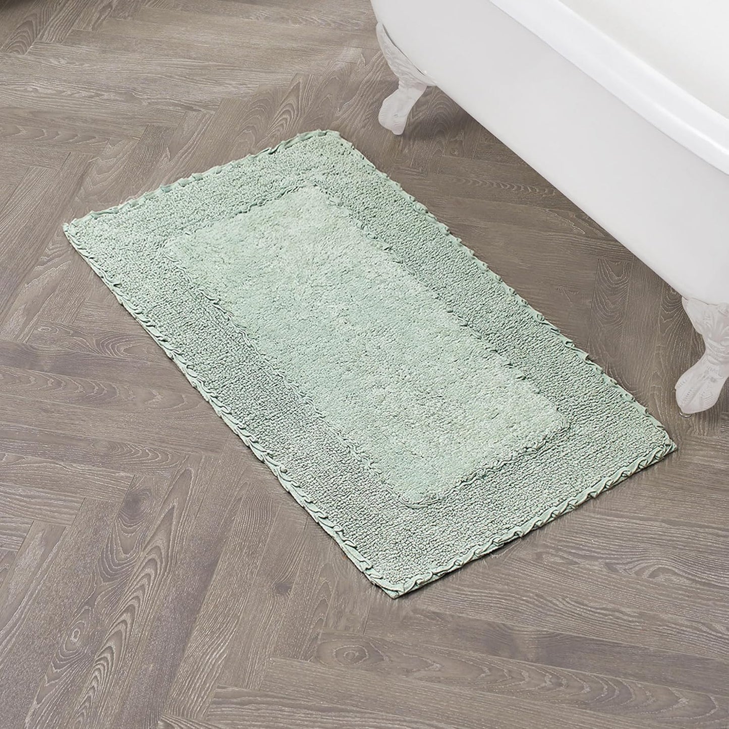 Laura Ashley Ruffle Border Sage Green 27"x 45" 100% Cotton Bath Rug