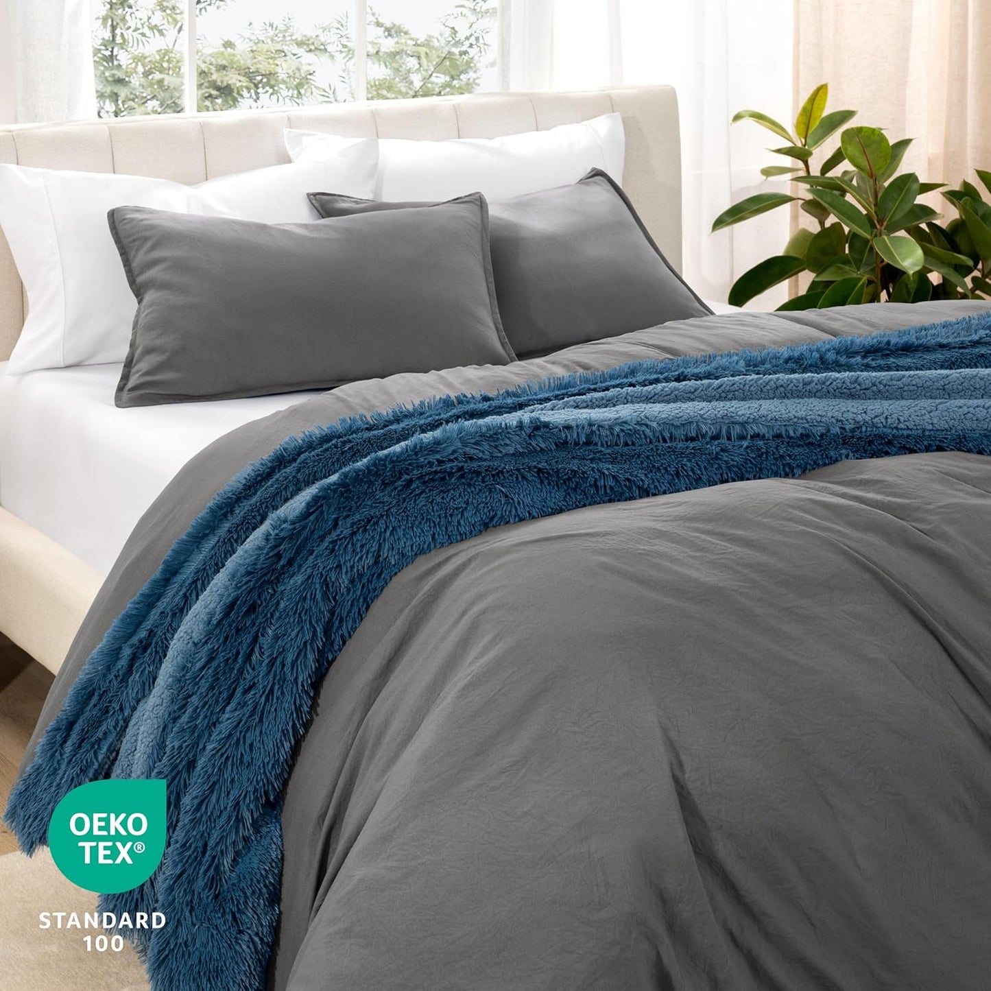 Bare Home Microfiber Duvet Cover Set - Ultra Soft Washed Microfiber - King/California King - Linen-Like Look - Easy Care - Breathable Fabric - Our Softest Duvet Cover Set (King/Cal King, Grey)