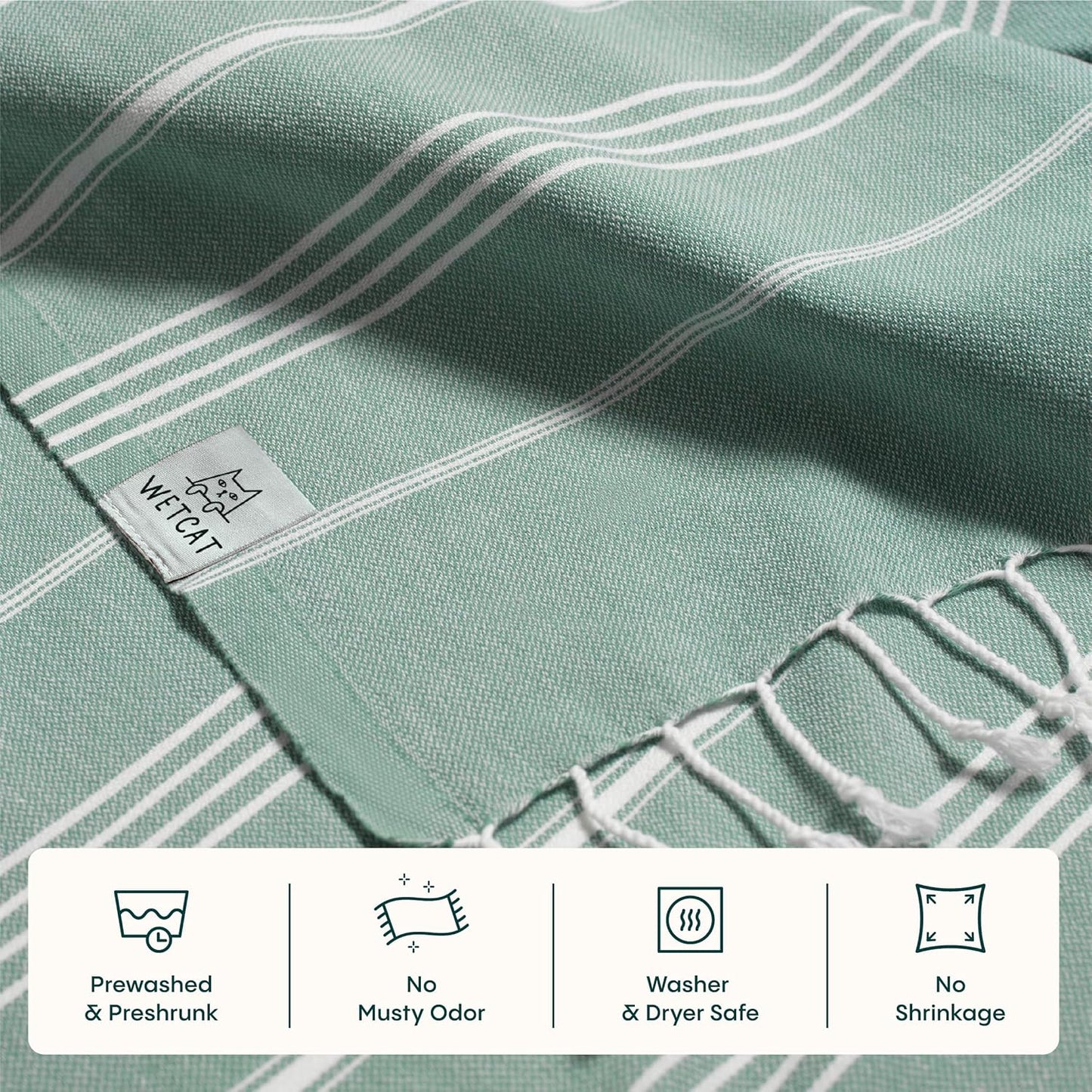 WETCAT Turkish Beach Towel Oversized (38"x71") 100% Turkish Cotton, Made in Turkey - Sand Free, Extra Large, Ultra Soft, Quick Drying, Compact & Lightweight for Travel - Teal