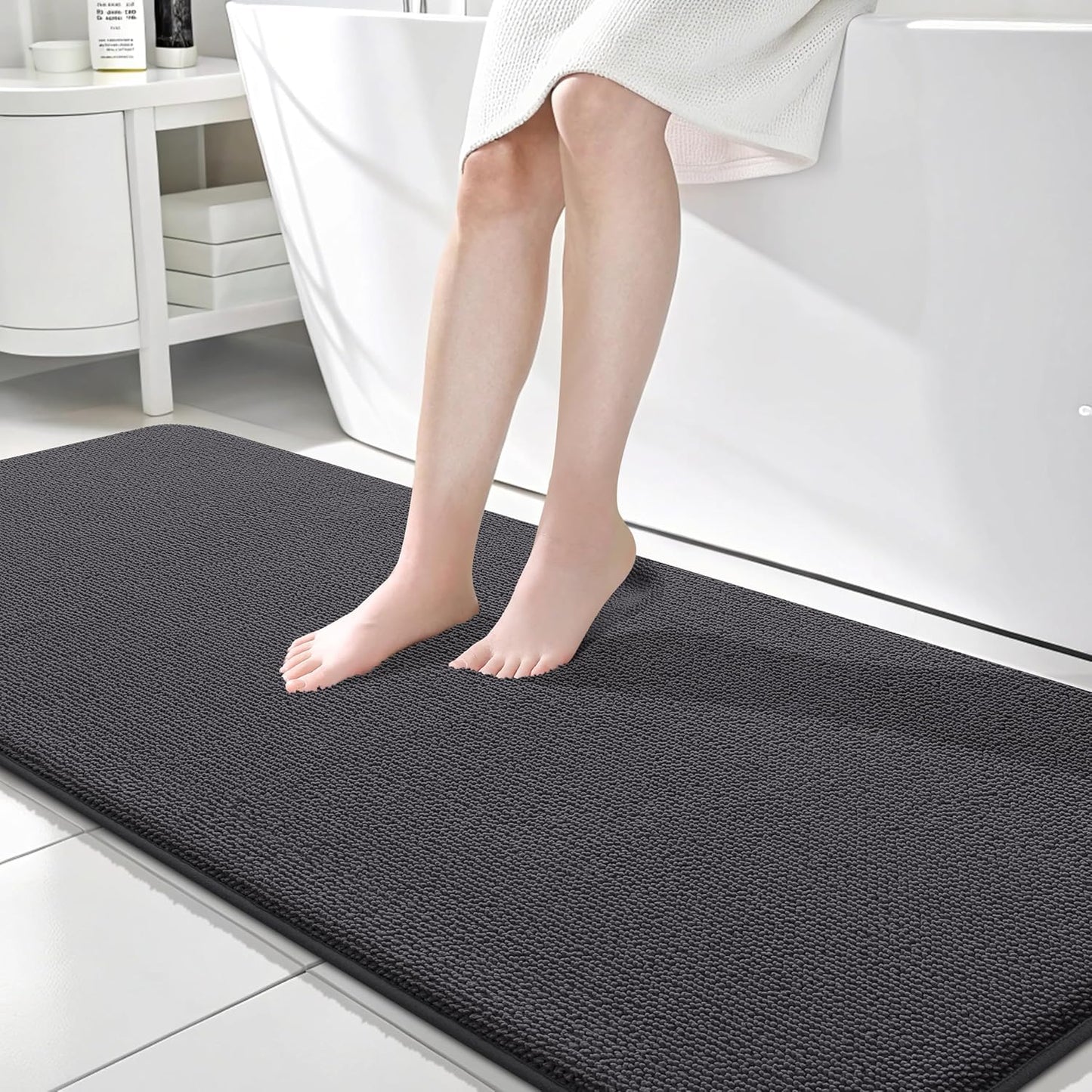 OLANLY Thick Memory Foam Bath Mat Rug 70x24, Extra Soft Absorbent Bathroom Rug, Quick Dry Bath Mats, Non-Slip, Machine Washable Carpet for Bathroom, Tub and Shower, Home Decor Accessories, Dark Grey