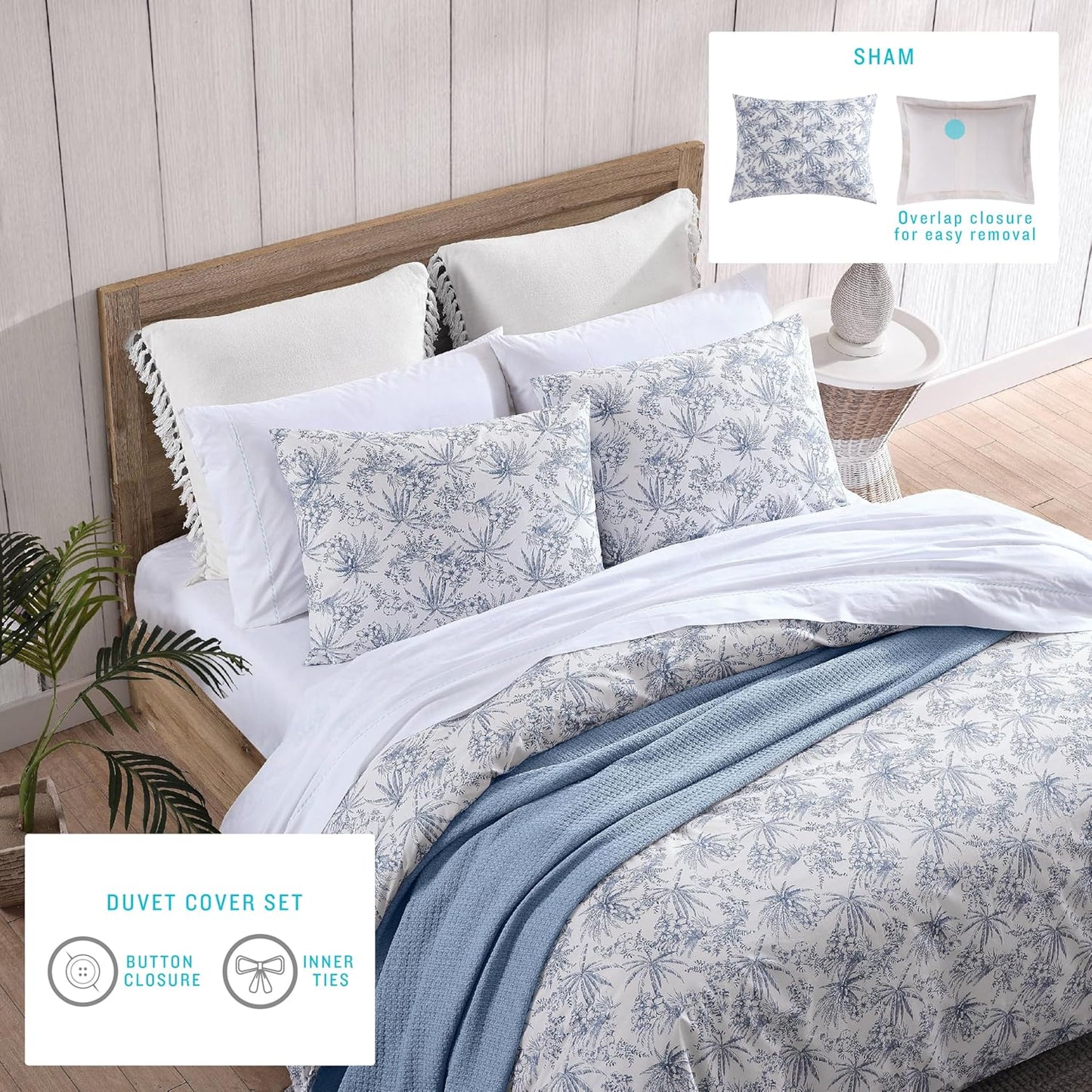 Tommy Bahama - King Size Sheets Set, Crisp & Tailored Cooling Sheets with a Smooth Cotton Percale Lightweight Feel - Bed Sheets with Matching Pillowcases & Fitted Sheet (Pen and Ink Palm Blue)